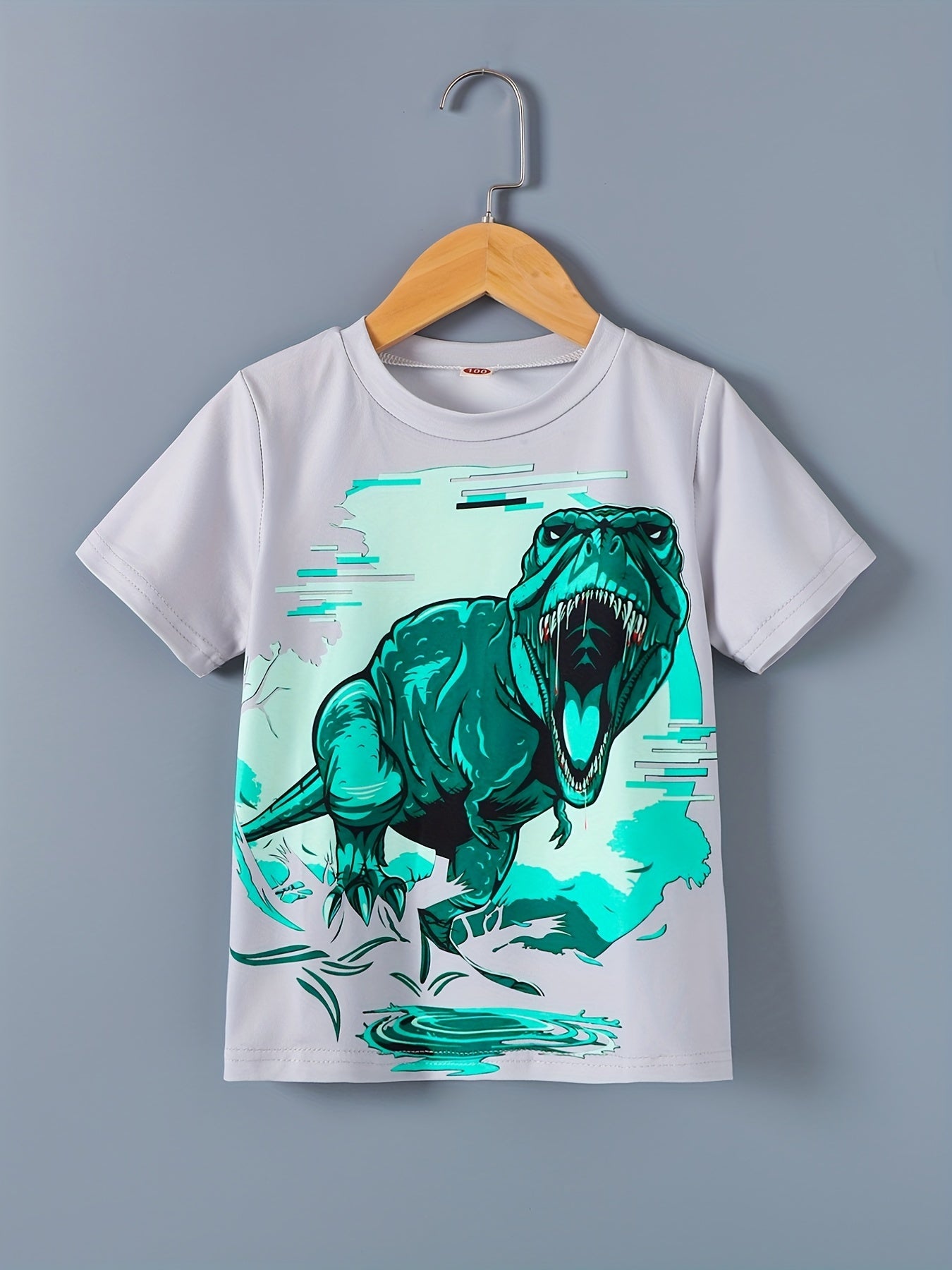 Boys Dinosaur Round Neck T-shirt Tee Top Casual Soft Comfortable For Summer Kids Clothes