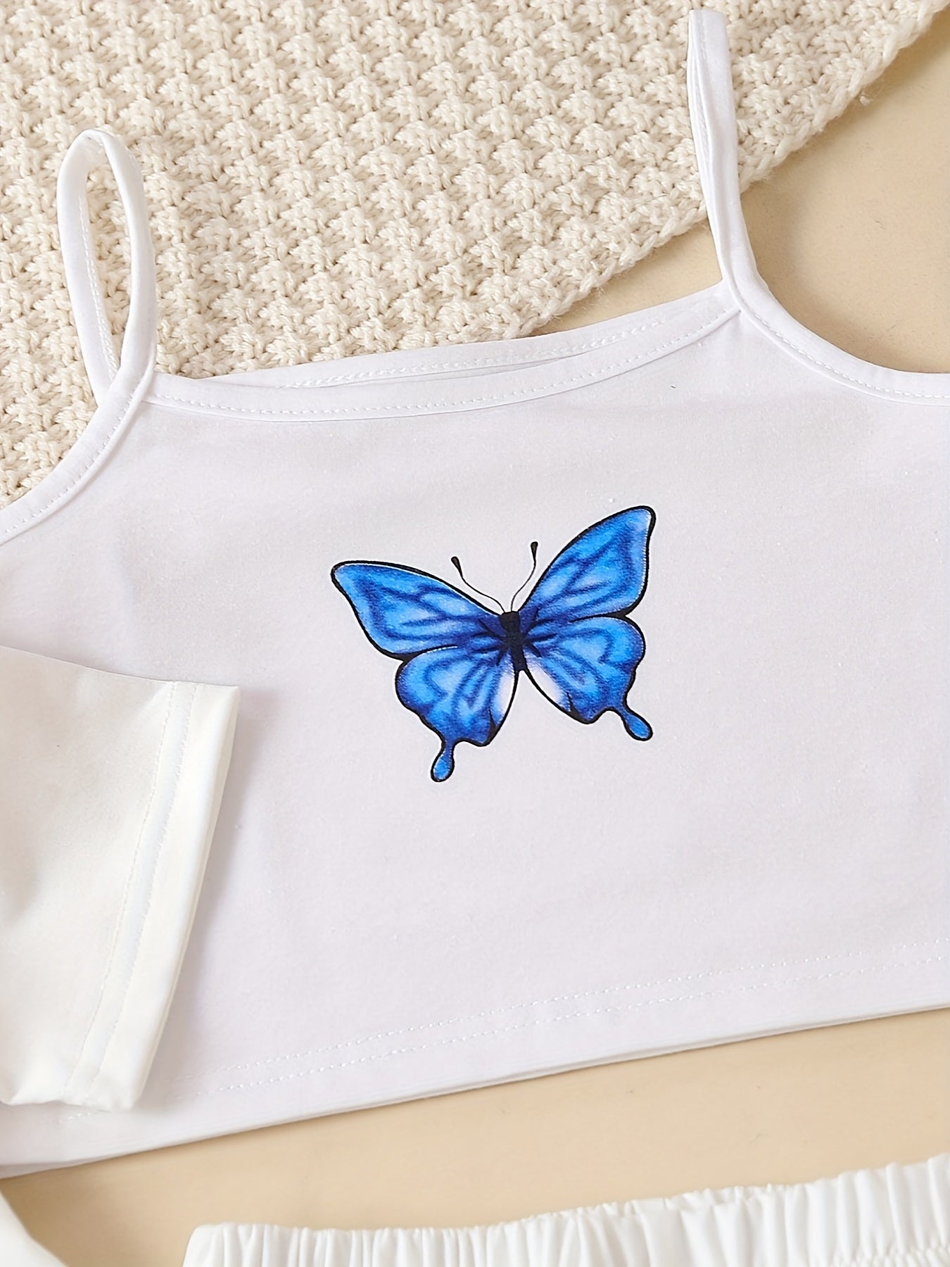 Girls' 3pcs Butterfly Graphic Casual Suit:  Camisole, Short Sleeve T-Shirt Cover Up And Pants Set Kids Sports Leisure Suits Outfit