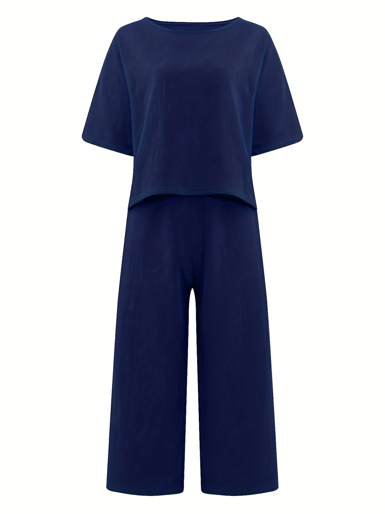 Women's Two-piece Set, Crew Neck Casual T-Shirt & Wide Leg Pants, Women's Clothing