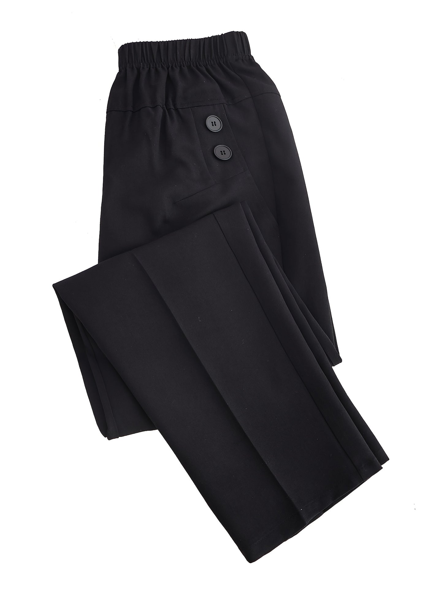 Solid Elastic Waist Slim Pants, Casual Slant Pocket Tapered Suit Pants, Women's Clothing