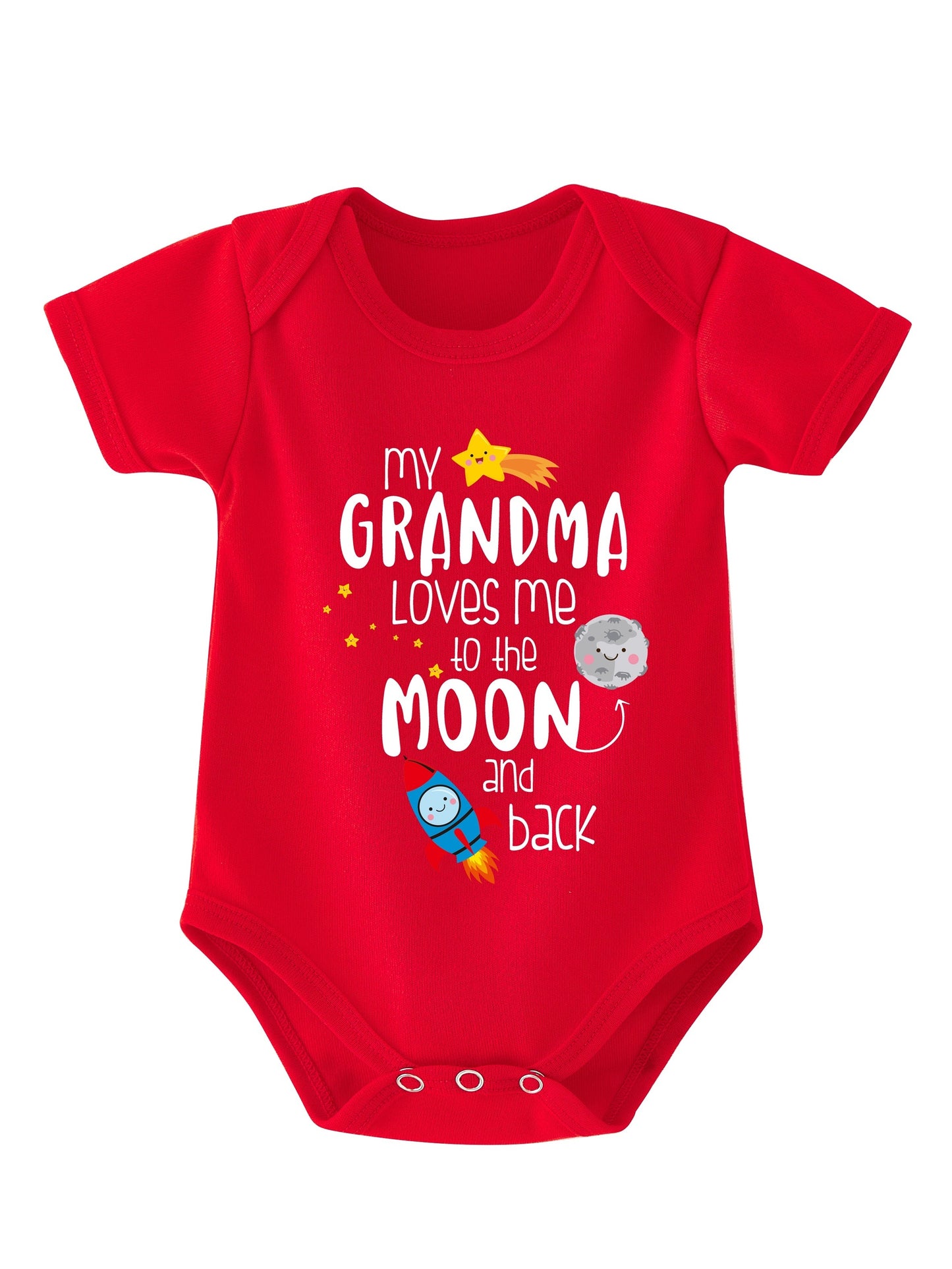 Baby Girls Cute Casual Romper With "My Grandma Loves Me To The Moon" Print For Summer Pregnancy Gift