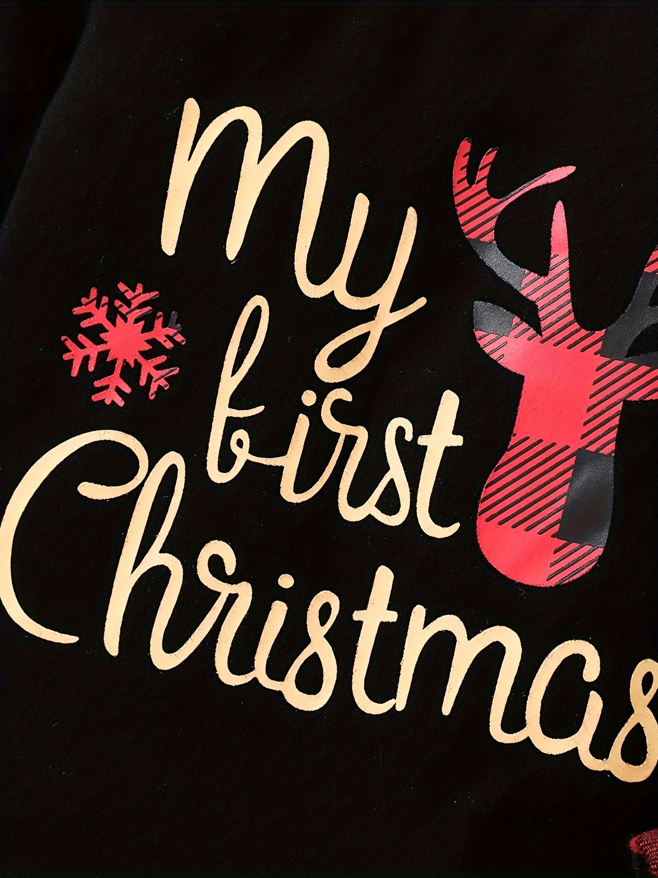 Baby Girls My First Christmas Fawn Print Ruffle Knit Long Sleeve T-shirt + Plaid Skirt Bow Trousers +headwear 3pcs Set