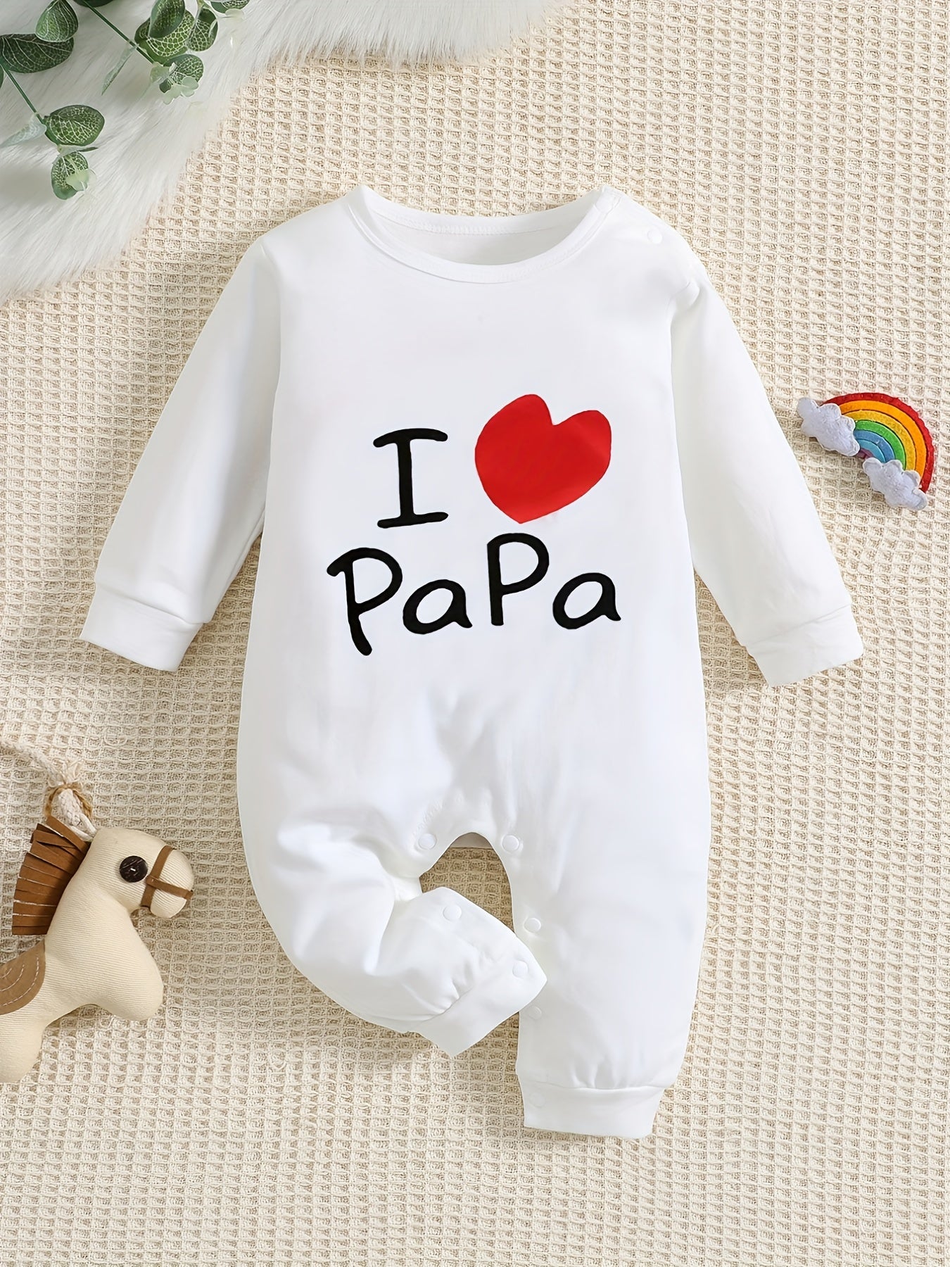 I LOVE Mama&PaPa Letter Print Baby Boys Girls Long Sleeve Romper, Cotton Unisex Newborn Onesie For Party Photography