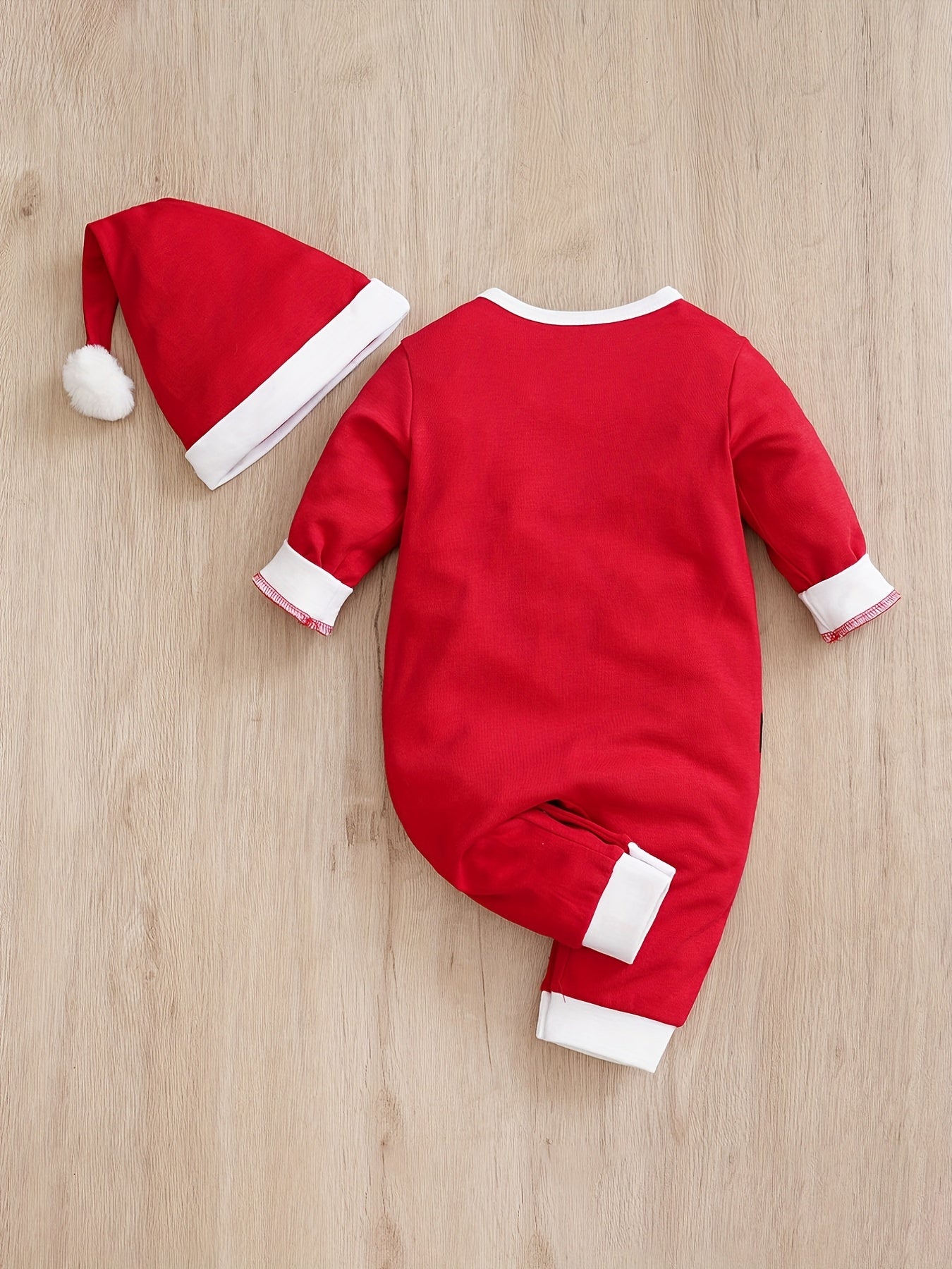 Cute Christmas Costumes - Santa Claus Pattern Long Sleeve Cotton Baby Romper + Hat Baby Infant 2pcs Set