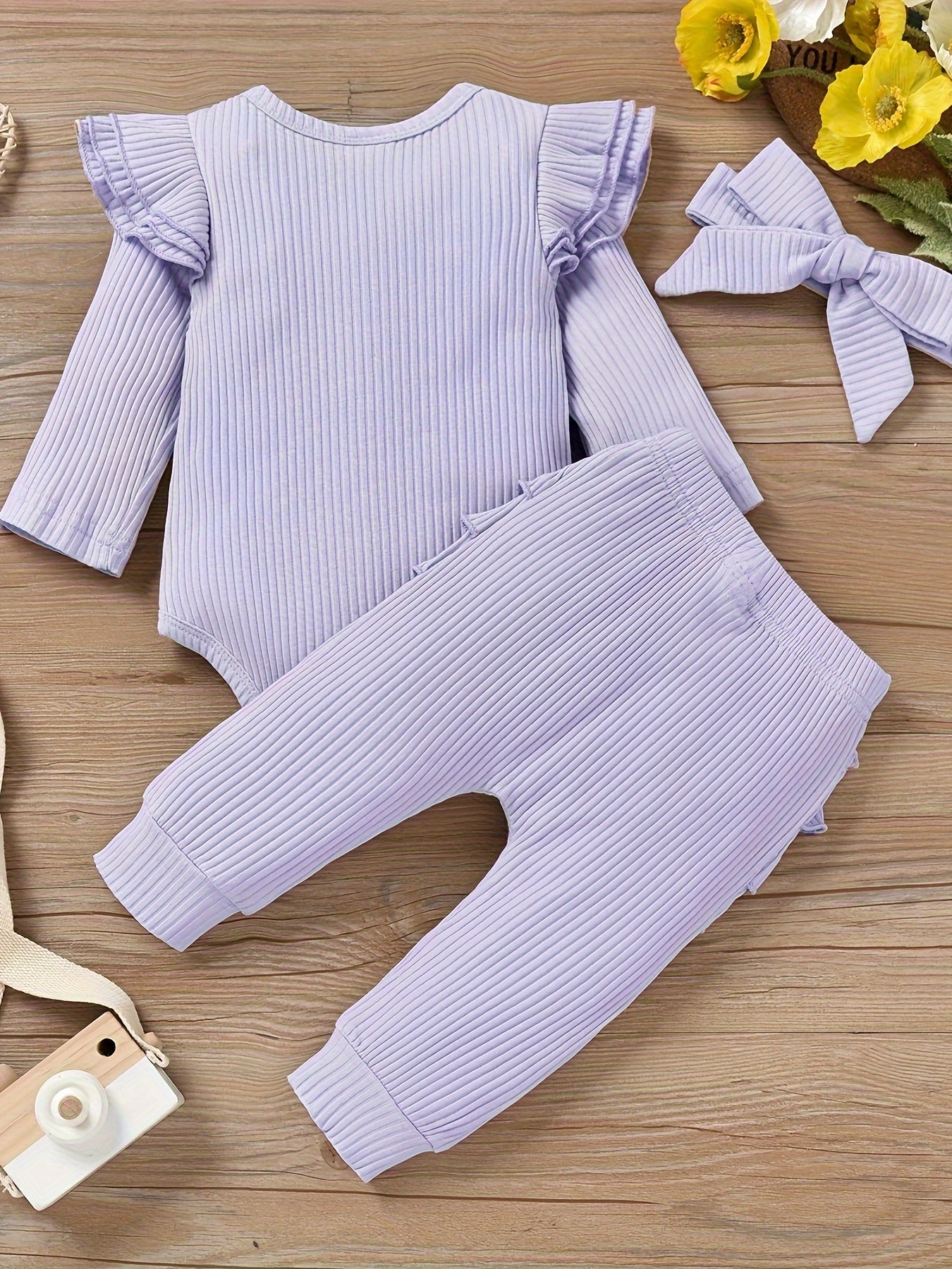 Baby Girl Clothes Newborn Romper Long Sleeve Infant Outfits 3Pcs Ruffle Tops + Pants + Headband 0-18 Months