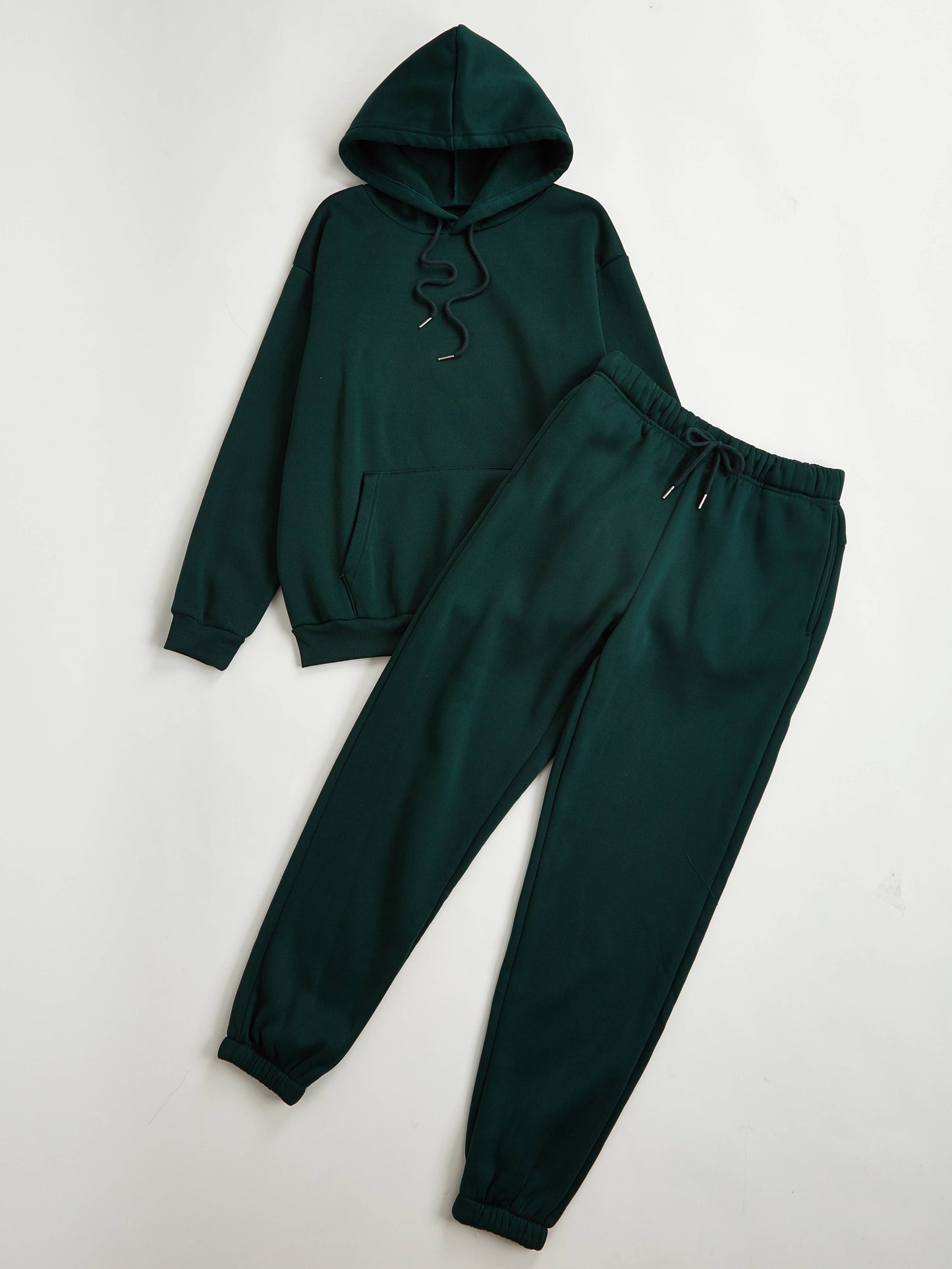 Casual Matching Two-piece Set, Kangaroo Pocket Hoodie & Drawstring Pants Outfits, Women's Clothing