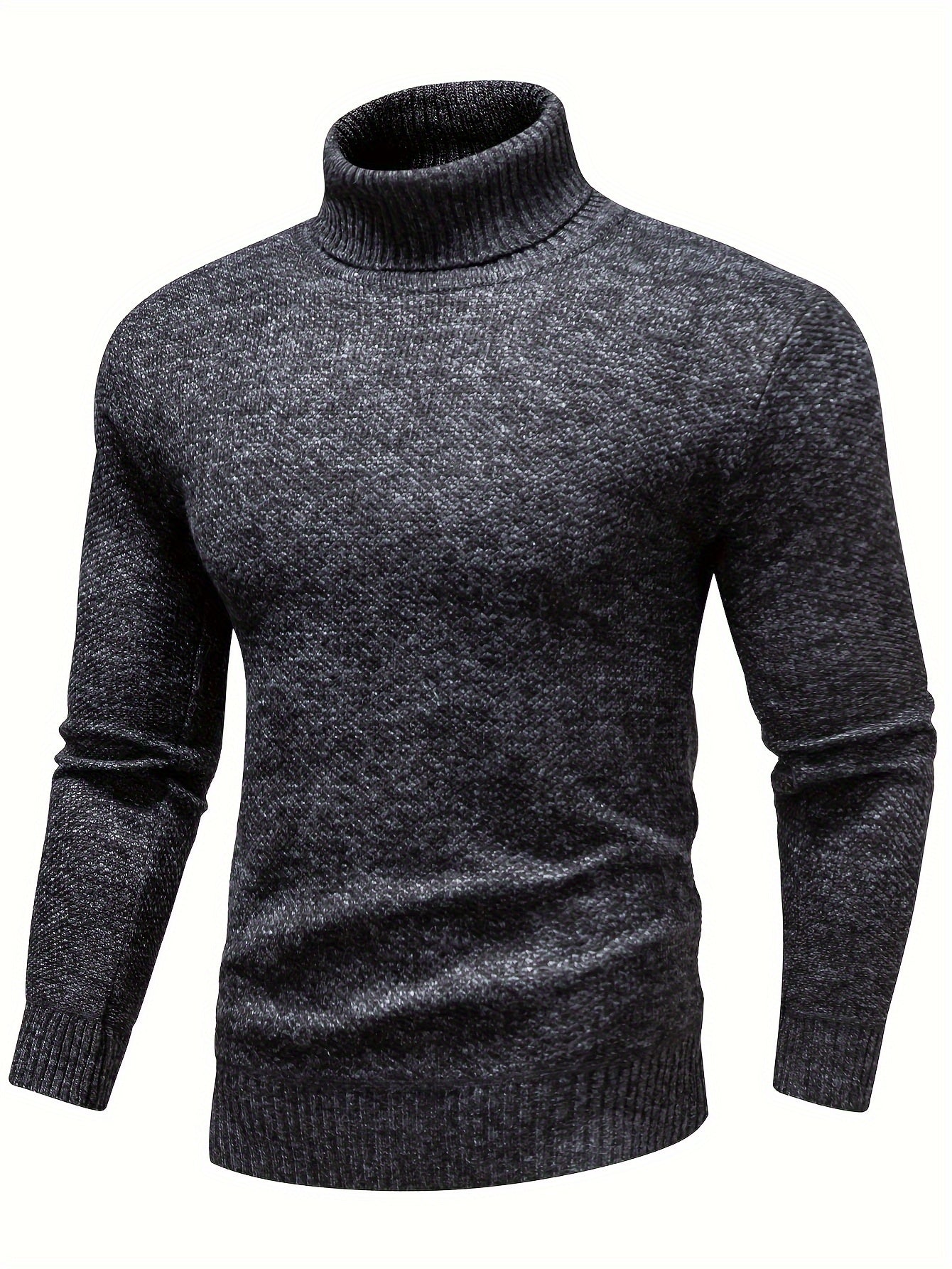 Turtle Neck Knitted Solid Sweater, Men's Casual Warm Slightly Stretch Pullover Sweater For Fall Winter