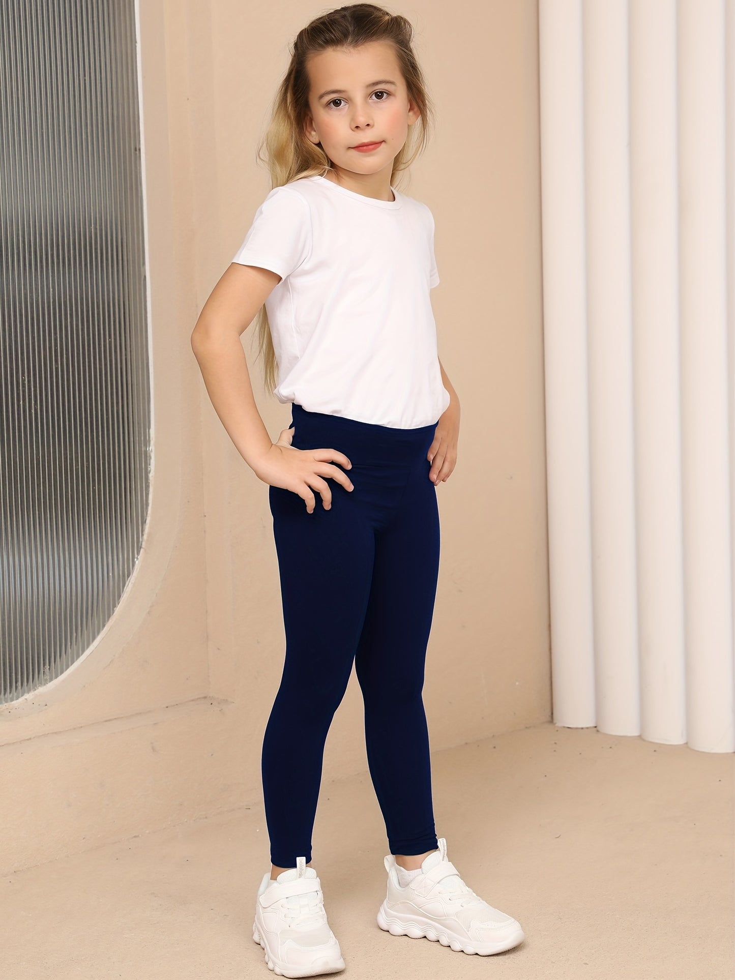 Girls High Stretch Soft Leggings Plain Color Pure Black Elastic Waist Pants, Kids Clothes, Children Clothing