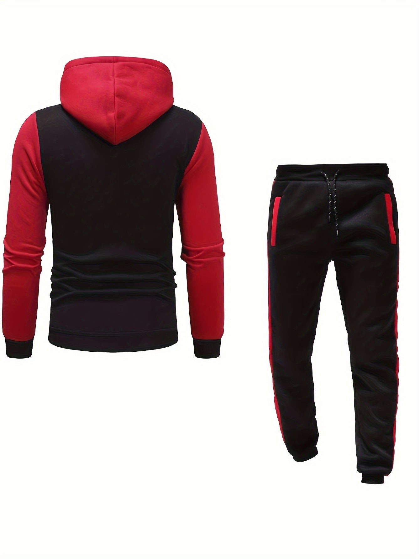 Color Block Classic Men's Athletic 2Pcs Tracksuit Set Casual Full-Zip Sweatsuits Long Sleeve Hoodie And Jogging Pants Set For Gym  Workout Running