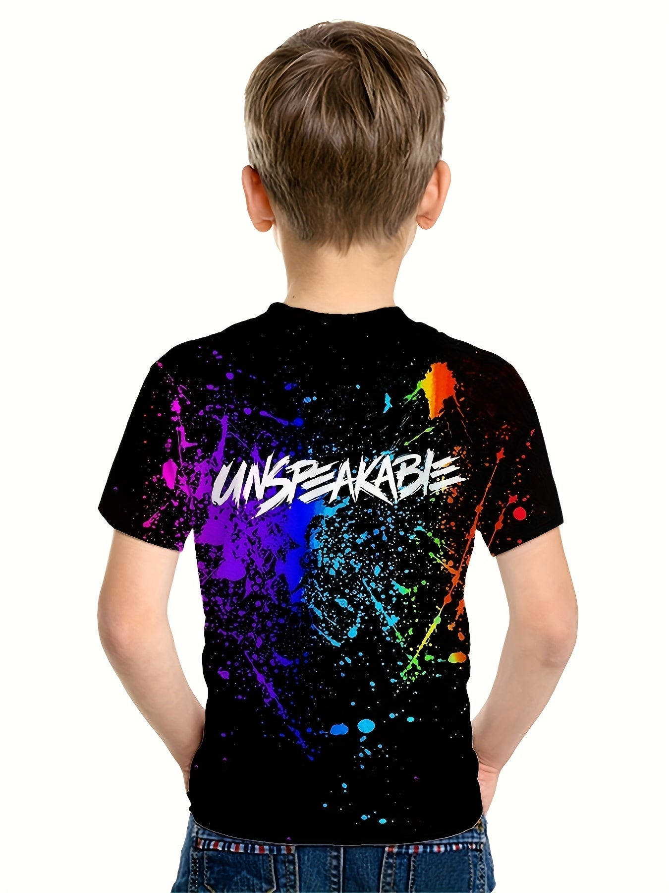 UNSPEAKABLE Print T-shirt For Cool Kids! Casual Short Sleeve Top, Unisex Tee, Girl's & Boy's Clothes For Summer