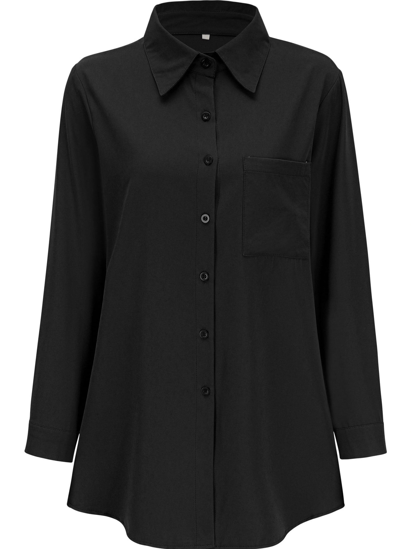 Plus Size Casual Blouse, Women's Plus Solid Long Sleeve Button Up Lapel Collar Shirt Top