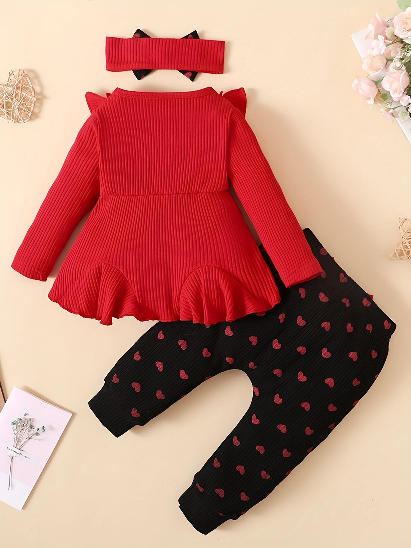 Adorable 3-Piece Outfit for Baby Girls: Ruffle Top, Leggings & Bow Headband!