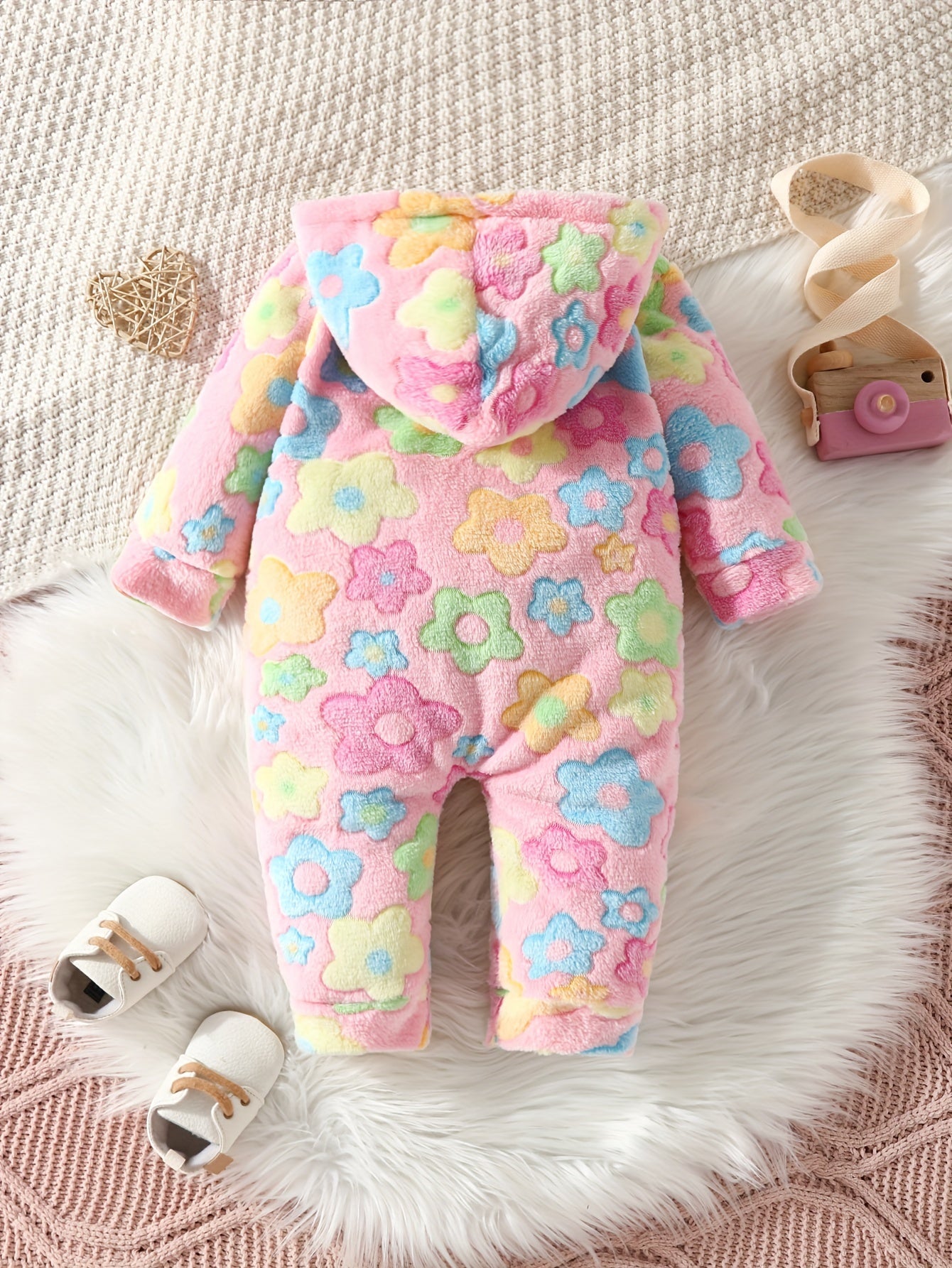 Cute Baby Girls Comfy & Lovely Floral Print Elastic Casual Hooded Romper