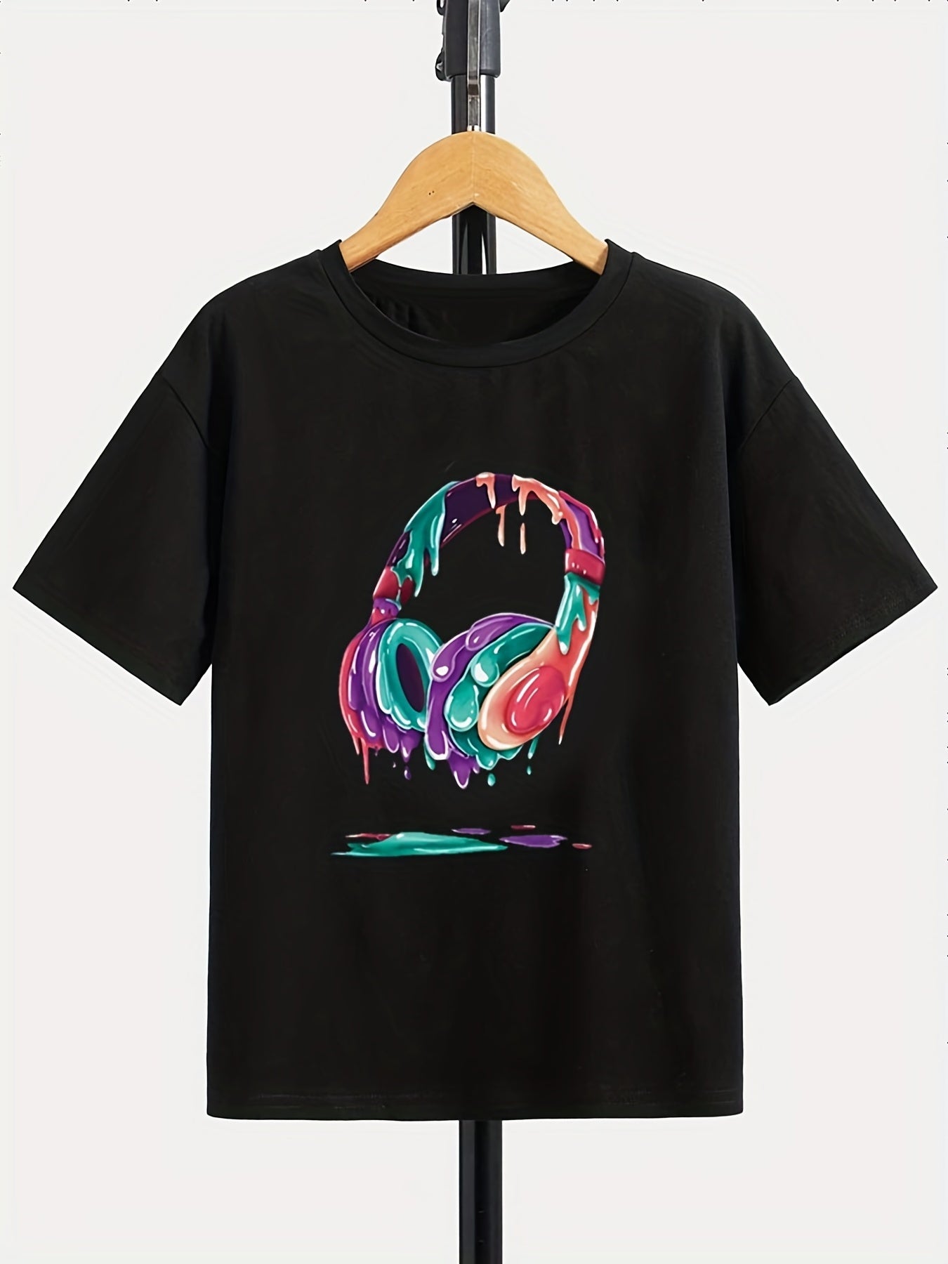 Headphone Graphic Round Neck Cotton T-shirt Tees Tops Casual Soft Comfortable Boys And Girls Summer Clothes