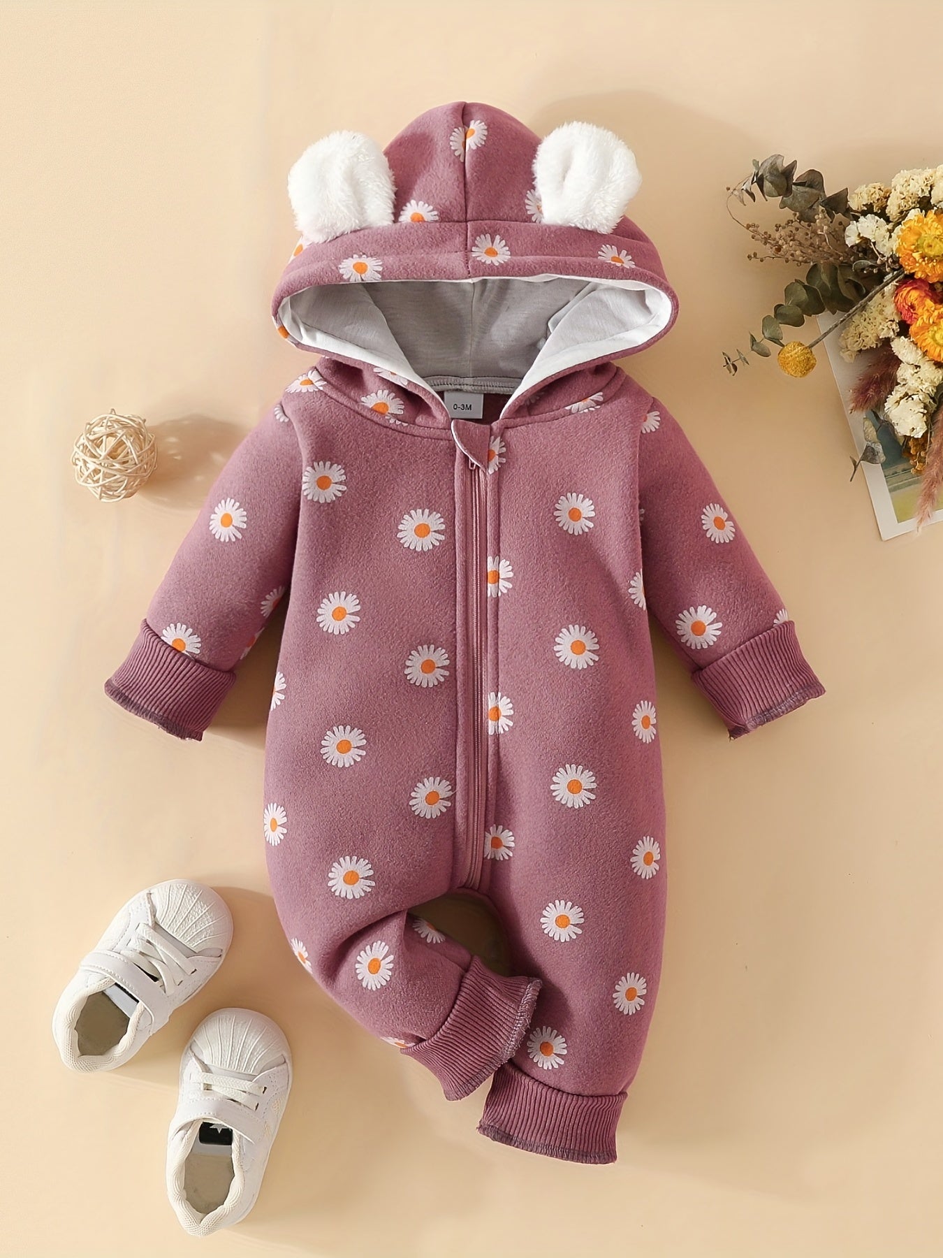 Baby Super Cute Bowknot Hooded Long Sleeve Sweatshirt Bodysuit,  Zipper Warm Outwear Hoodie, Christmas Romper Gift