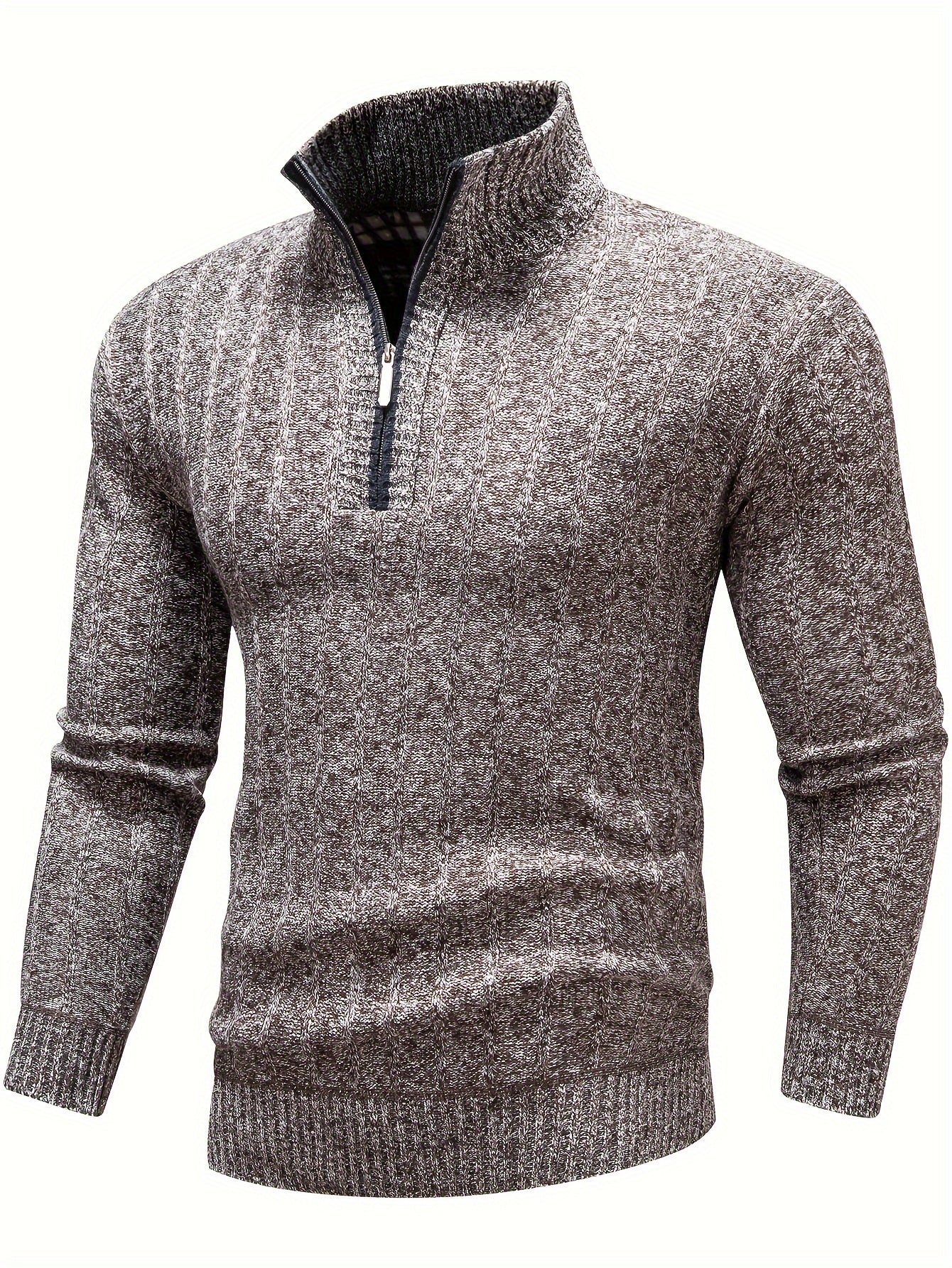 Father's Day Gift  2023 Turtle Neck& Stand Collar Knitted Sweater, Men's Casual Warm Mid Stretch Herringbone Pullover Sweater For Spring Fall