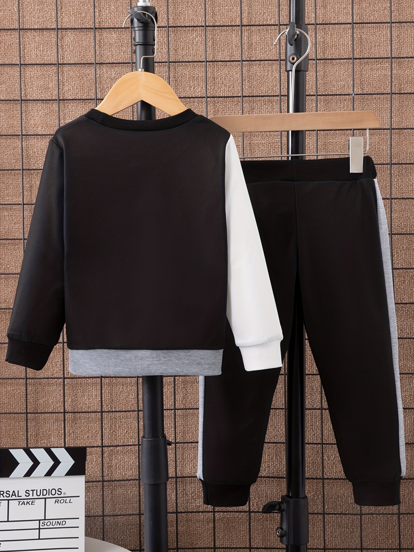 Boy's Letter Print 2pcs, Color Block Sweatshirt & Sweatpants Set, Casual Outfits, Kids Clothes For Spring Fall