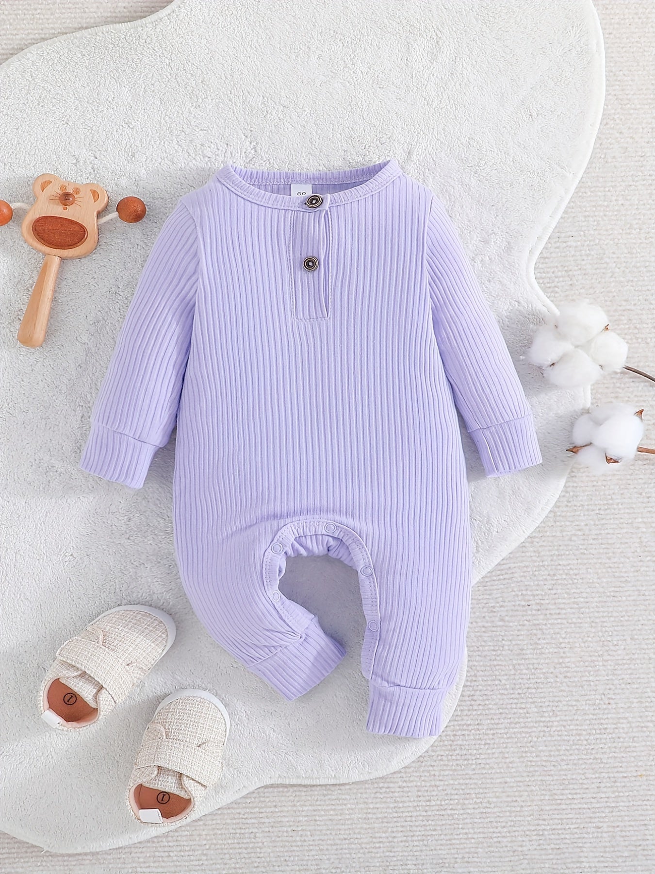 Newborn Baby Boys Girls Ribbed Romper - Infant Cotton Comfy Long Sleeve Bodysuit