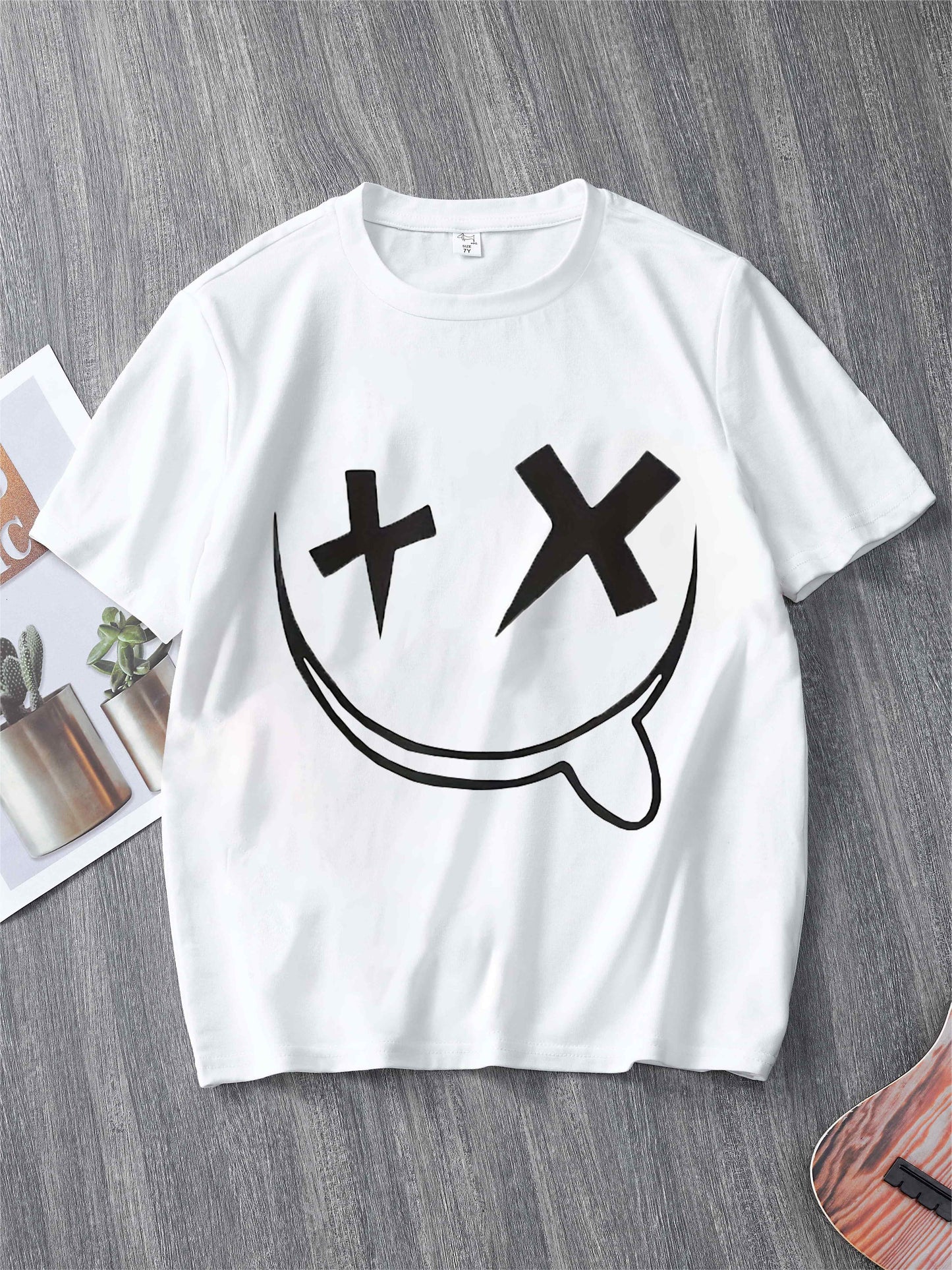 Boys Funny Face Cotton T-shirt Tee Top Short Sleeves Crew Neck Summer Casual Kids Clothes