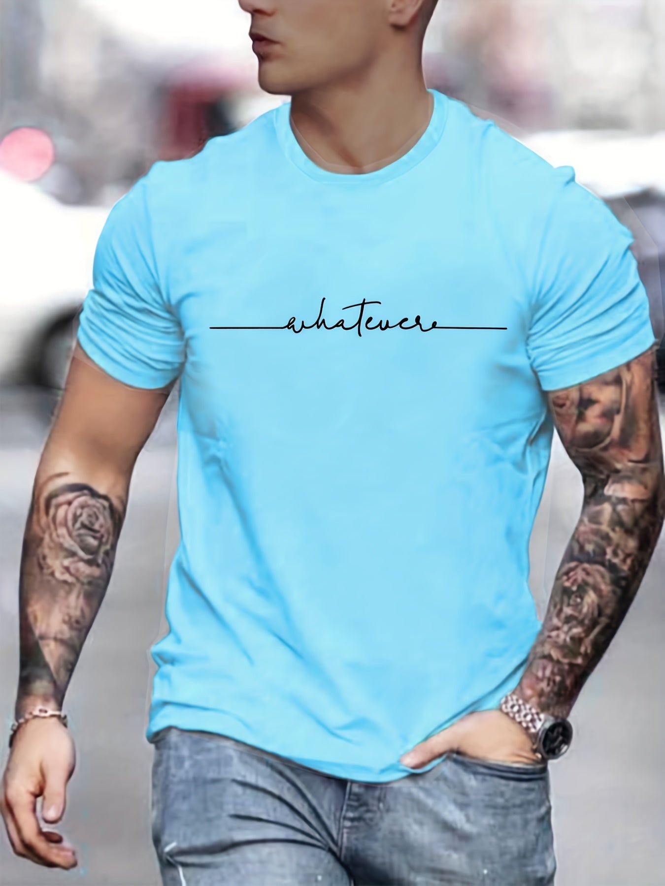 Men's Casual Trendy Letters Graphic Print Comfortable Crew Neck Short Sleeve T-shirts, Summer Top Tees