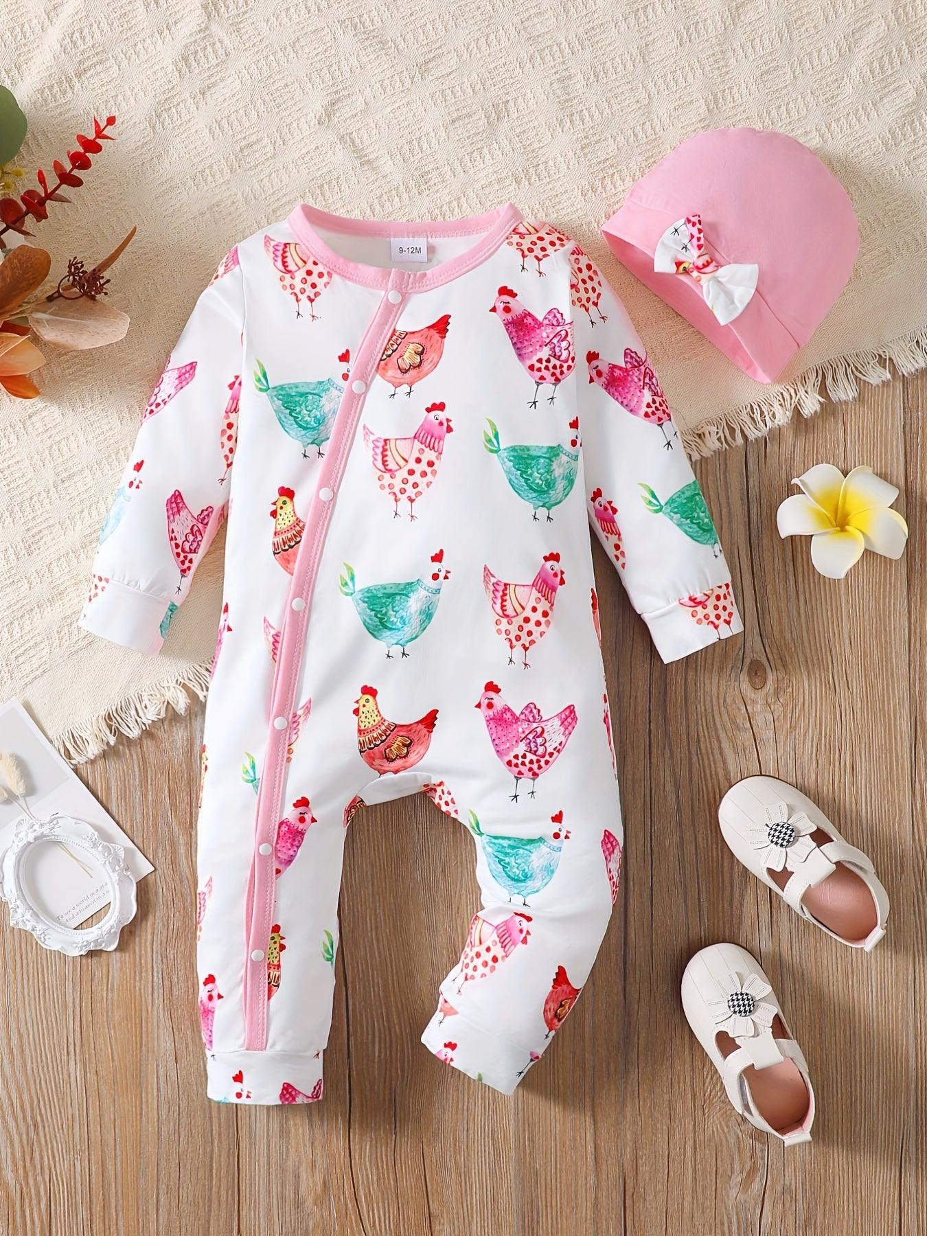 Infant Baby Girl Colorful Cartoon Print Cute Romper, Newborn Long Sleeve Casual Bodysuit