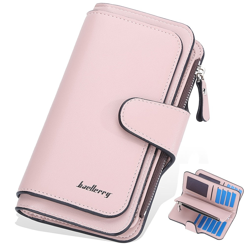 Letter Detail Long Wallet, Women's Fashion Faux Leather Wallet With Card Slots & Id Window