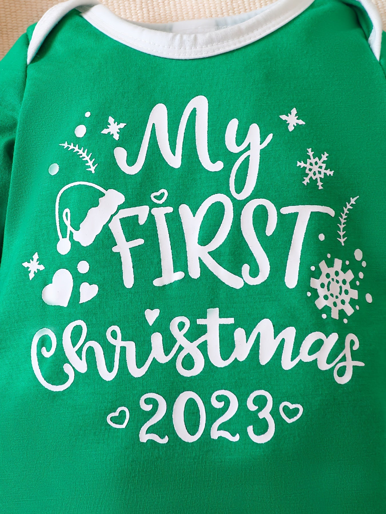 My First Christmas Print Cute Jumpsuit & Hat Set, Toddler Baby Boys Girls Clothes Autumn And Winter