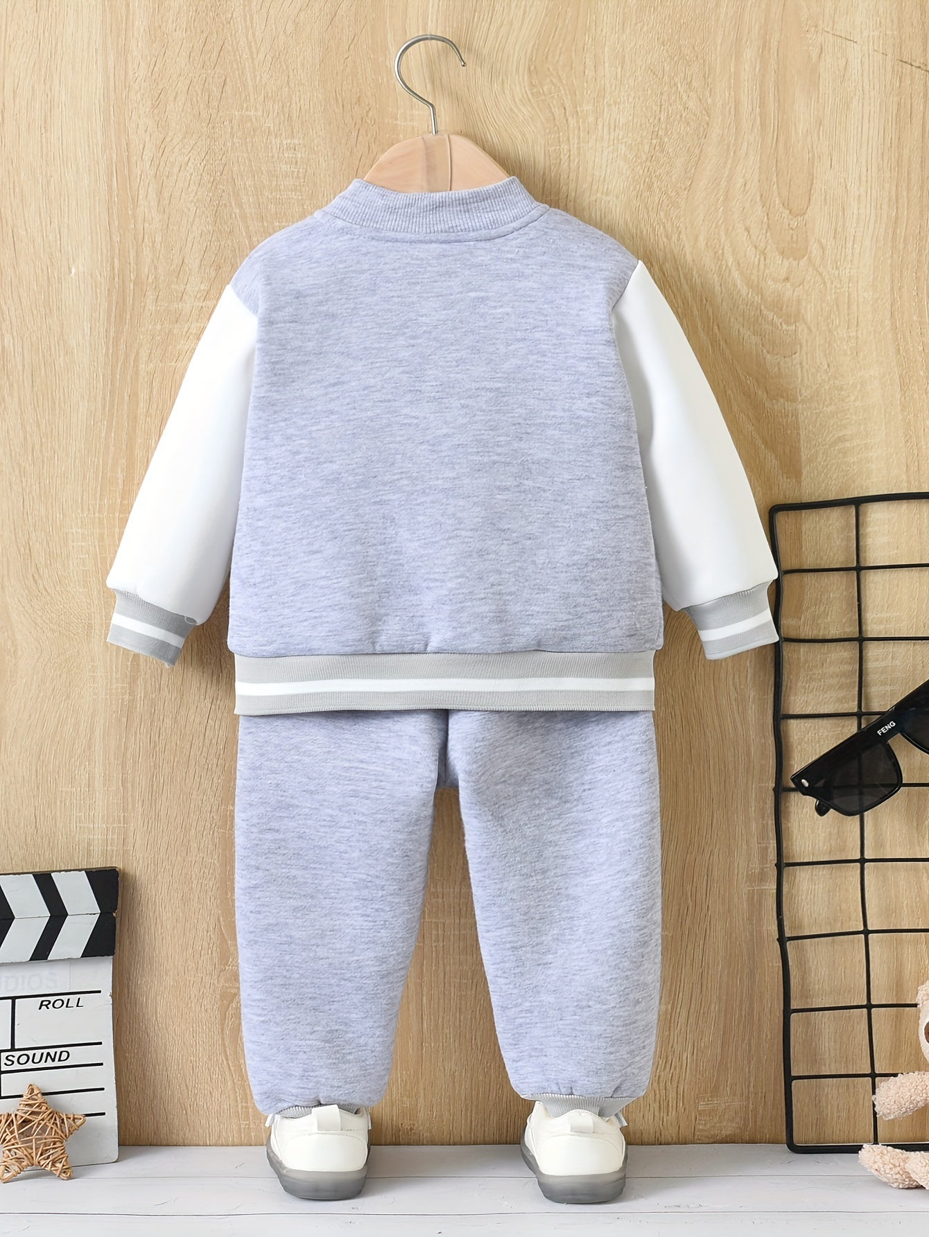 Baby Boys Autumn Winter New Stylish Outfits, Sports Baseball Coat Top Trousers Set Kids Clothes