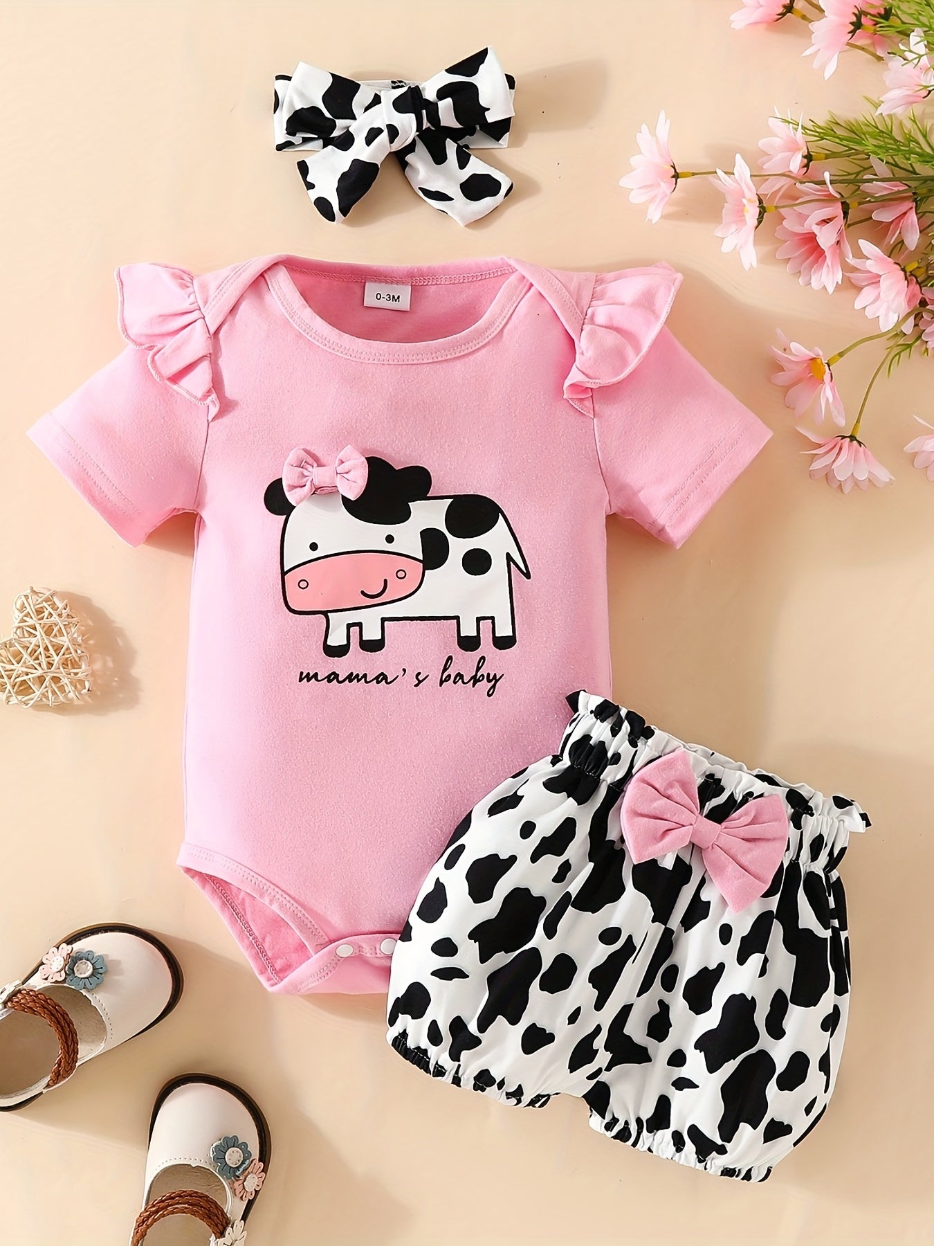 Baby Girl's "I'm My Daddy's Girl And My Mommy's World" Graphic Onesie & Floral Shorts & Headband Set