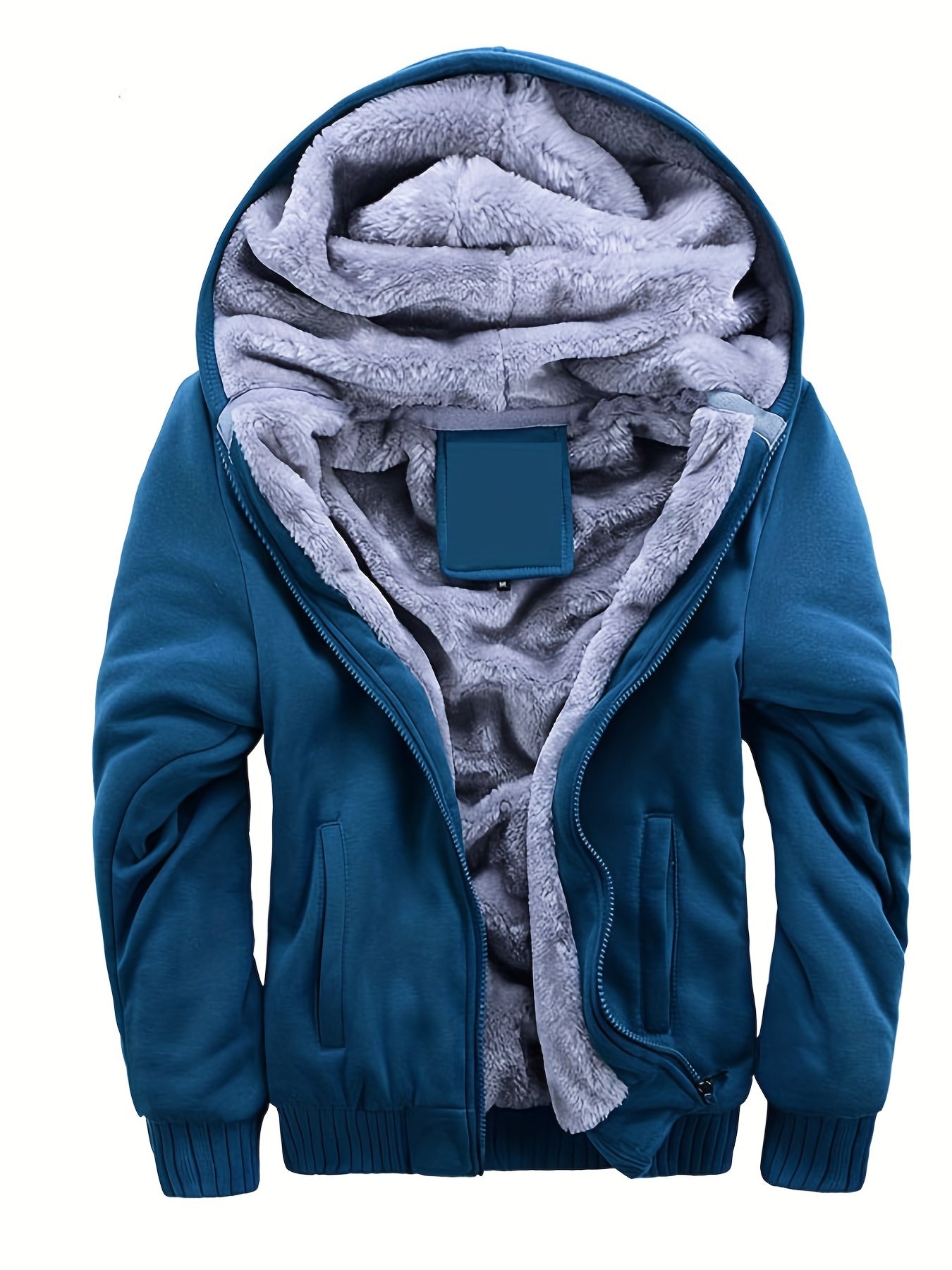 Men's Warm Fleece Hooded Jacket Coat, Warm Thick Zip Up Hoodie For Fall Winter