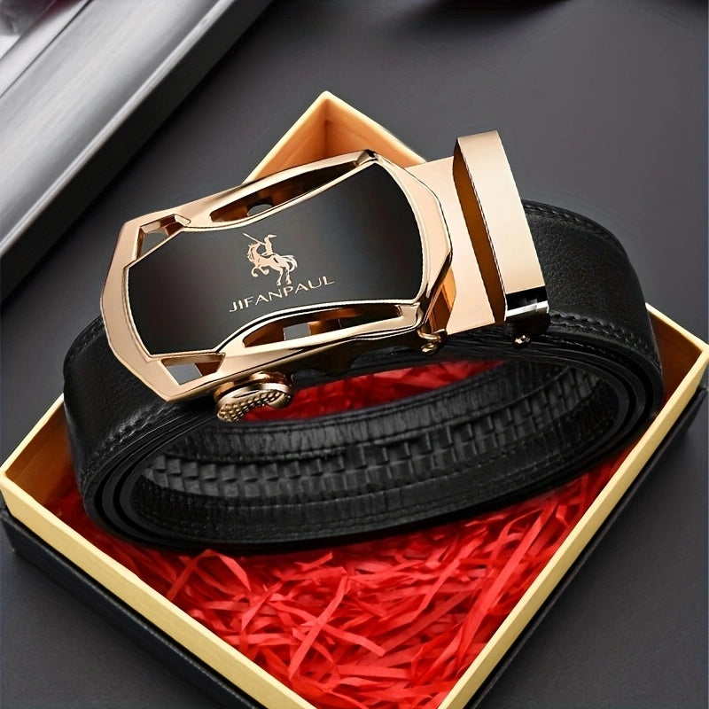 1pc Men's Fashion PU Automatic Buckle Belt For Wedding Daily (Without Gift Box)