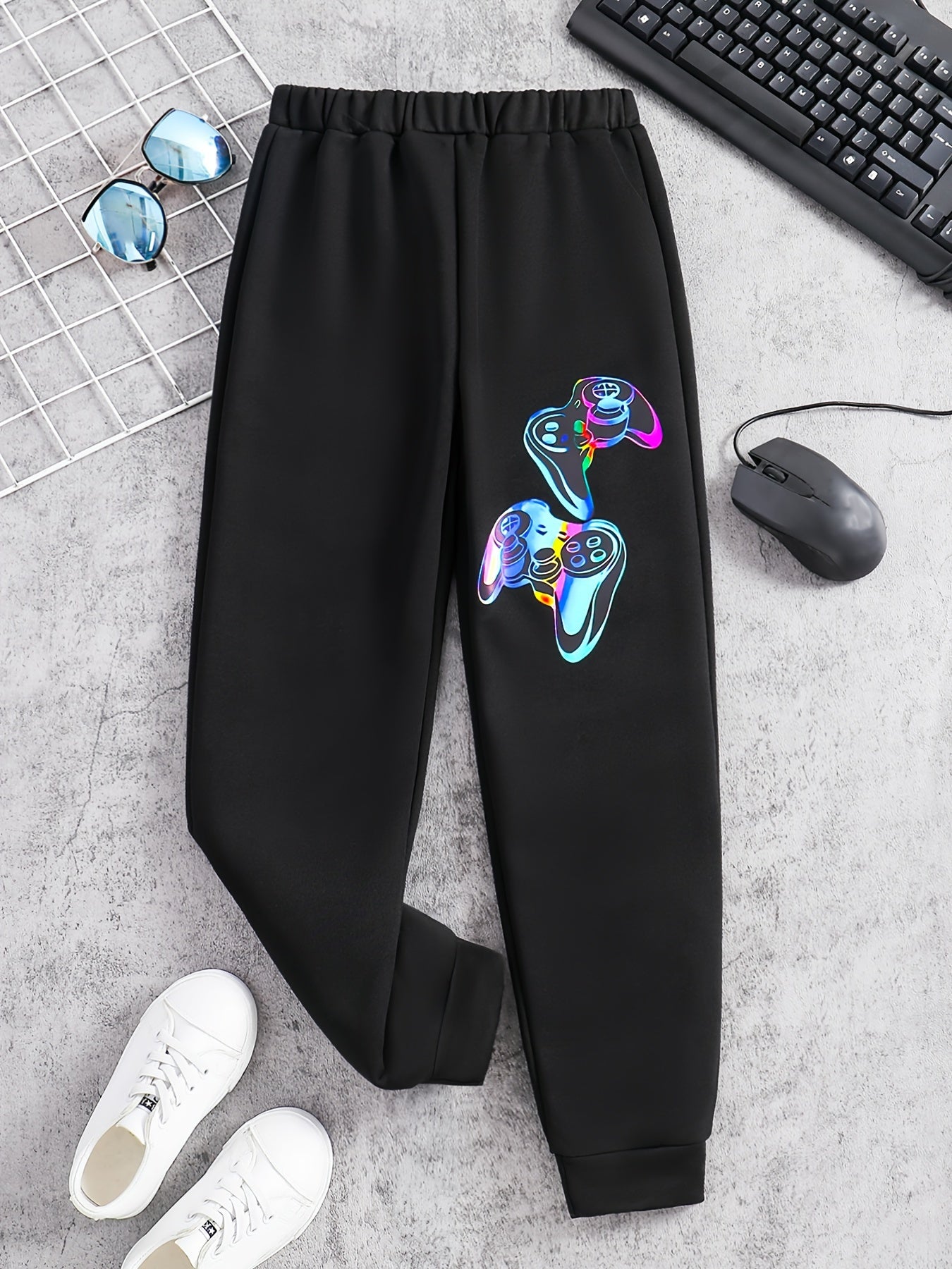 Kid's Game Console Print Sweatpants, Elastic Waist Jogger Pants, Boy's Clothes For Spring Fall Winter, As Gift