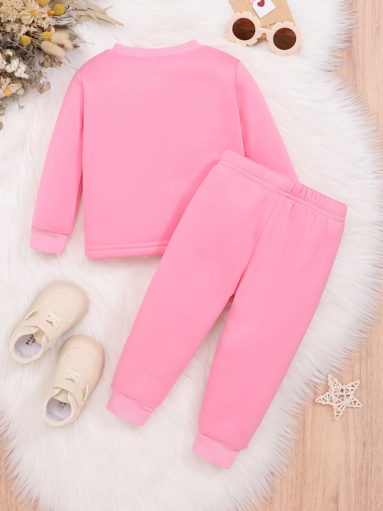 Baby Girls Casual Long Sleeve Thickened Sweatshirt Set, P Letter Print Fashion Sweatshirt + Simple Trousers For Autumn And Winter