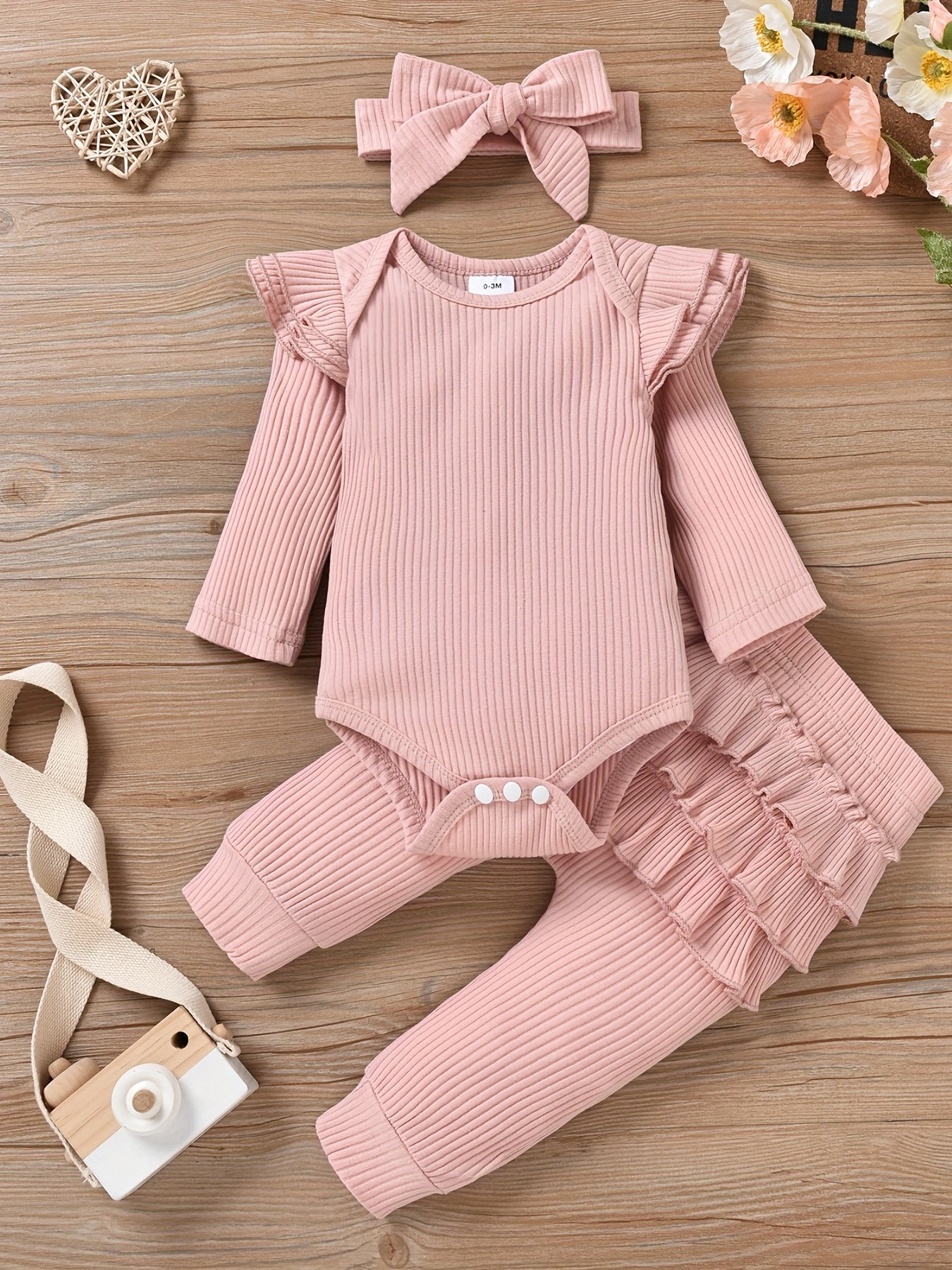 Baby Girl Clothes Newborn Romper Long Sleeve Infant Outfits 3Pcs Ruffle Tops + Pants + Headband 0-18 Months