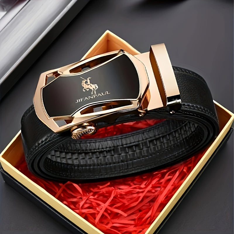 1pc Men's Fashion New Popular Automatic Buckle Leather Belt (Without Gift Box)