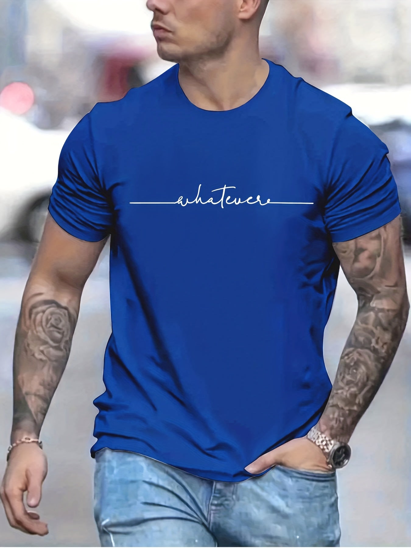Men's Casual Trendy Letters Graphic Print Comfortable Crew Neck Short Sleeve T-shirts, Summer Top Tees
