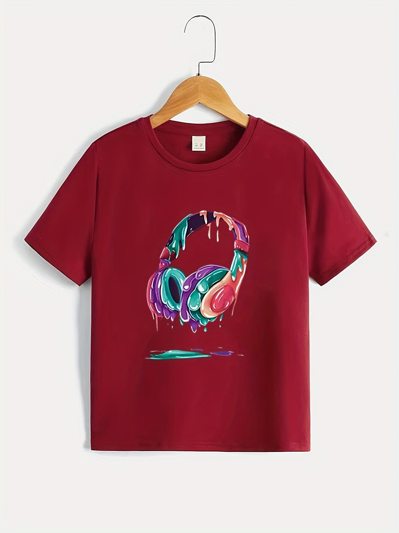 Headphone Graphic Round Neck Cotton T-shirt Tees Tops Casual Soft Comfortable Boys And Girls Summer Clothes