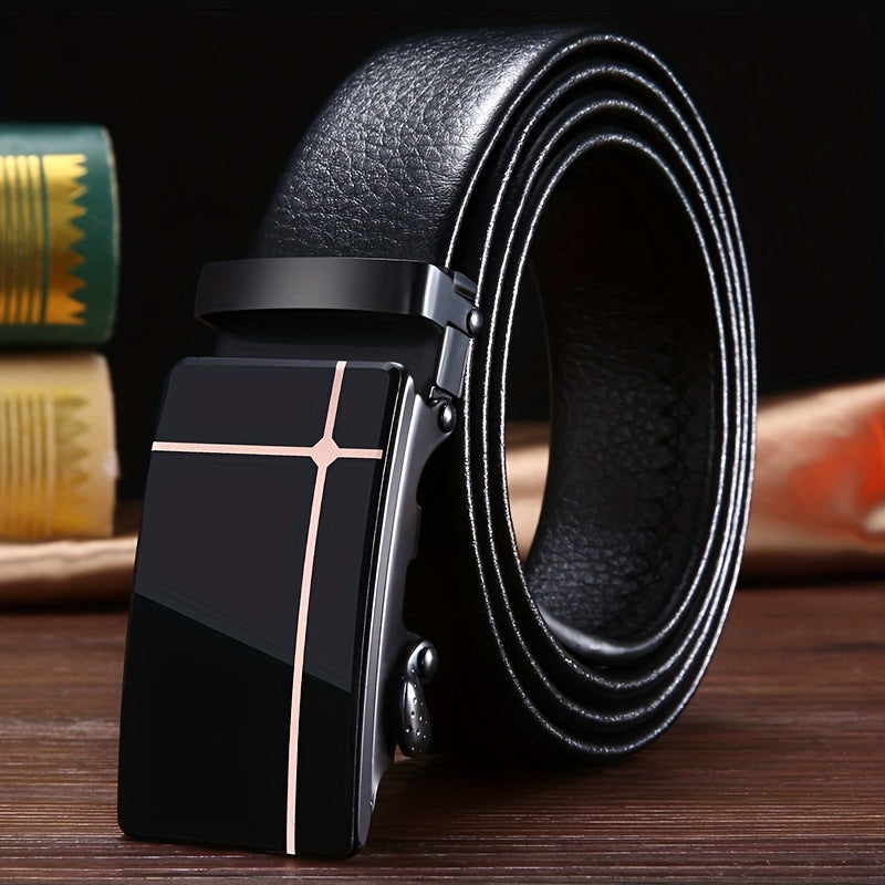 Men's Automatic Buckle Belt PU Leather Belt Business Suit Waist Strap Middle-aged Automatic Buckle Business Belt