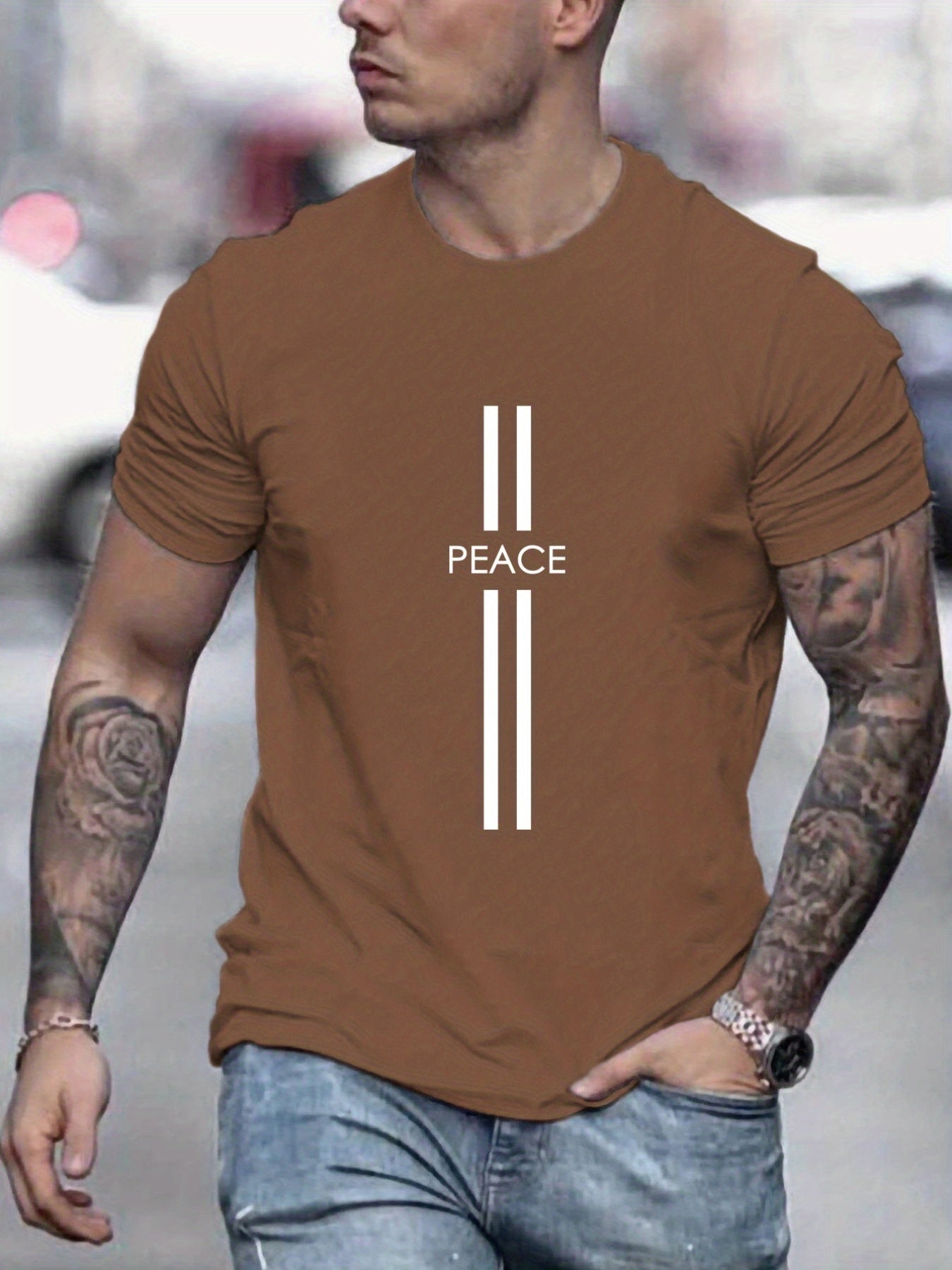 PEACE Men's Summer Round Neck, Men's Short-sleeve T-shirt, Casual Wear, Men's Clothing