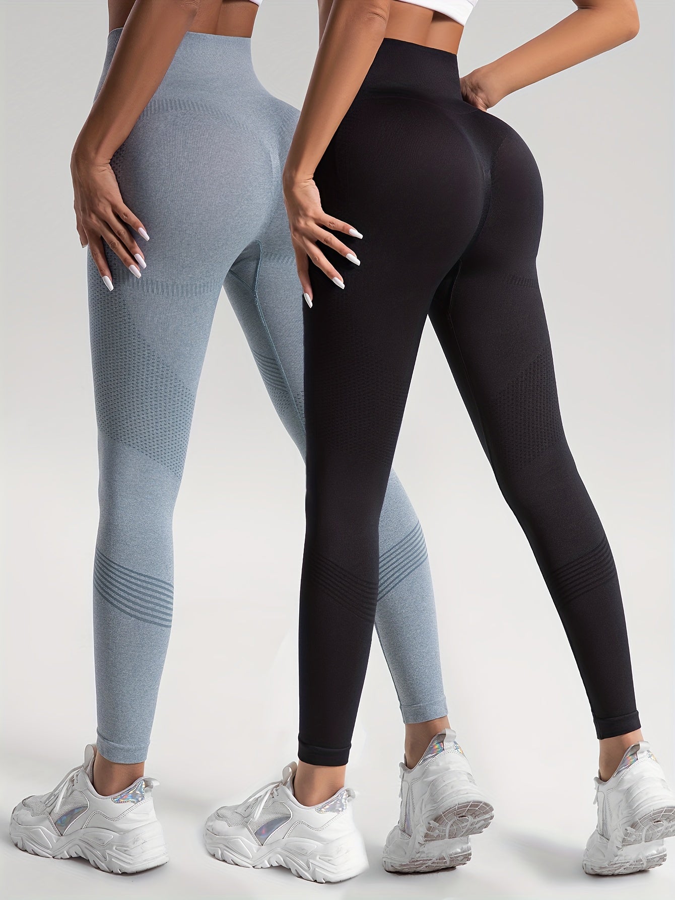 2pcs Solid Color High-Stretch Fitness Yoga Sports Leggings, Soft Breathable Yoga Tight Pants, Women's Activewear
