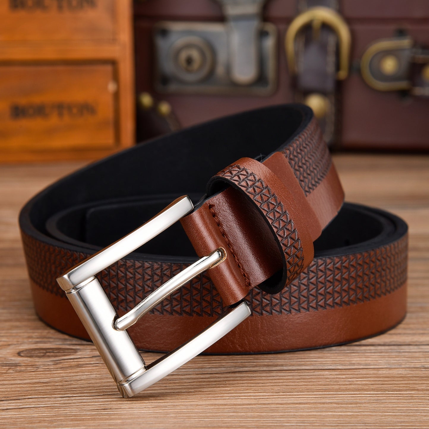 1pc Men's Square Pin Buckle PU Belt, Pants Decoration, Fashion Business Belt, Suitable For Daily Use