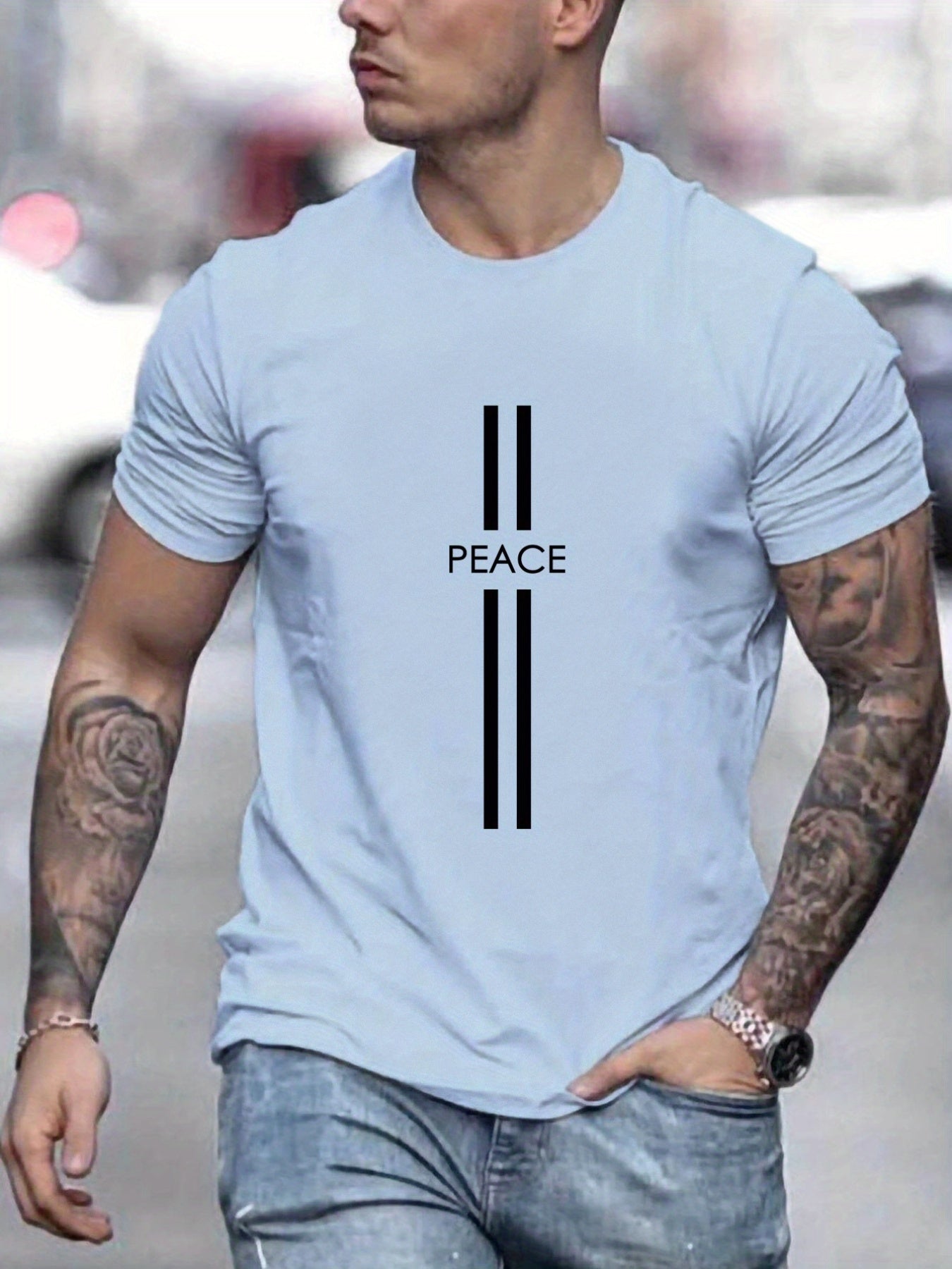 PEACE Men's Summer Round Neck, Men's Short-sleeve T-shirt, Casual Wear, Men's Clothing