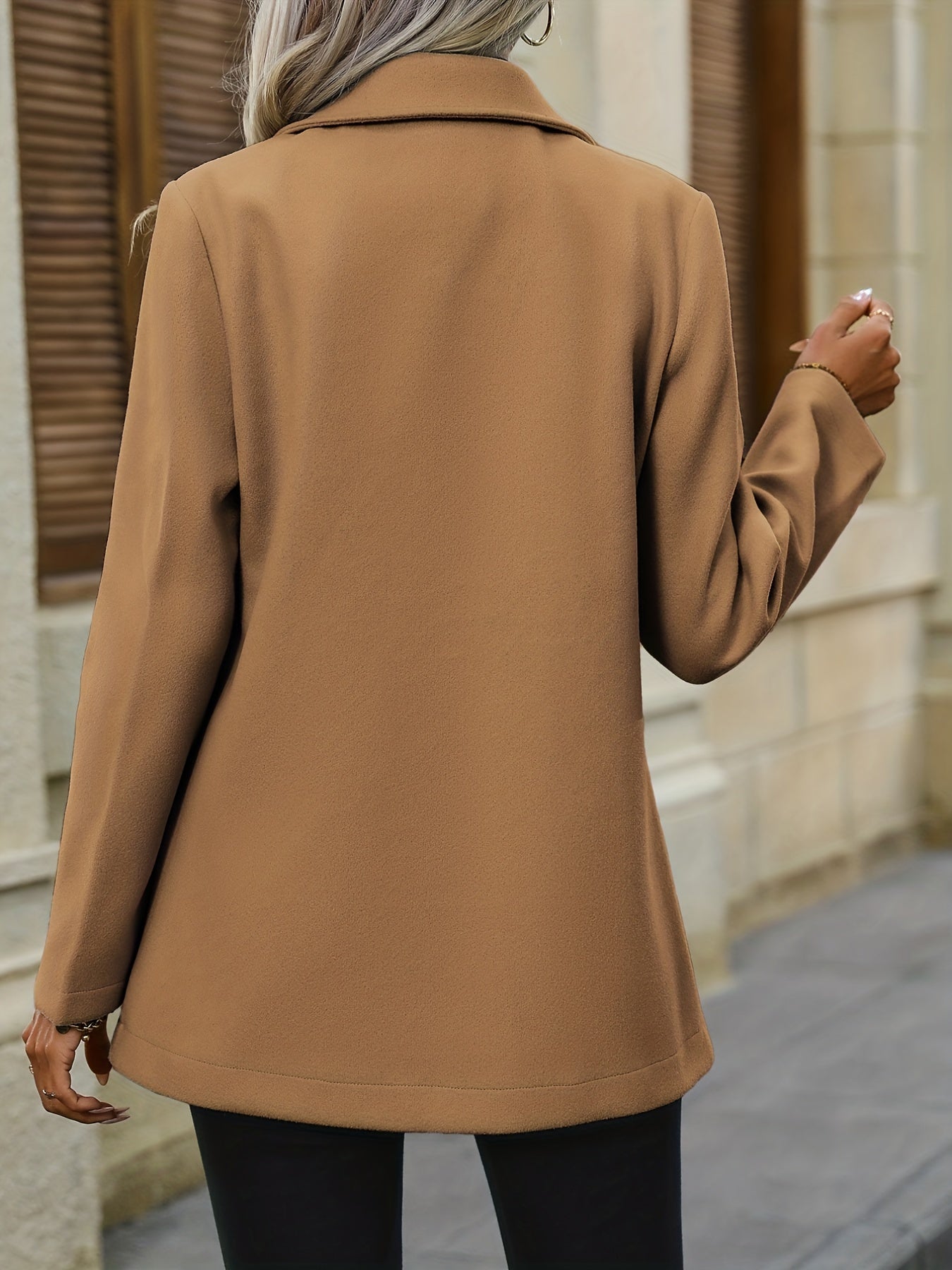 Double Breasted Lapel Bean Coat, Elegant Long Sleeve Outerwear With Pockets, Women's Clothing