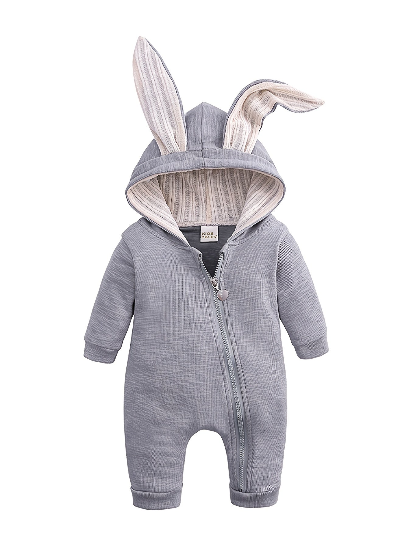 Newborn Baby Long Sleeve Hooded Zipper Jumpsuit With 3D Bunny Ears Kids Clothes