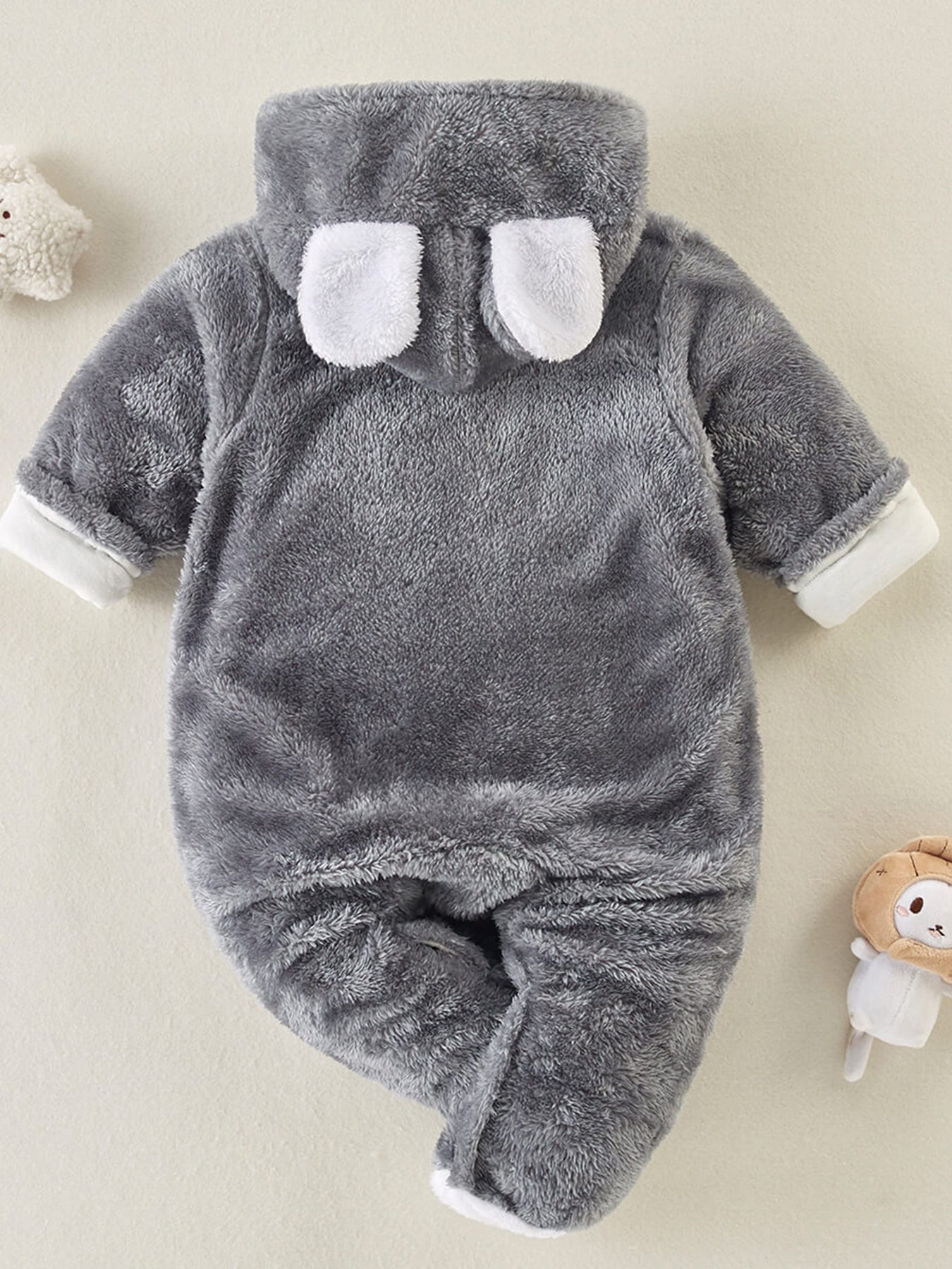 Baby Plush Long Sleeve Faux Fur Jumpsuit With Bear Ears Design For Fall Winter New