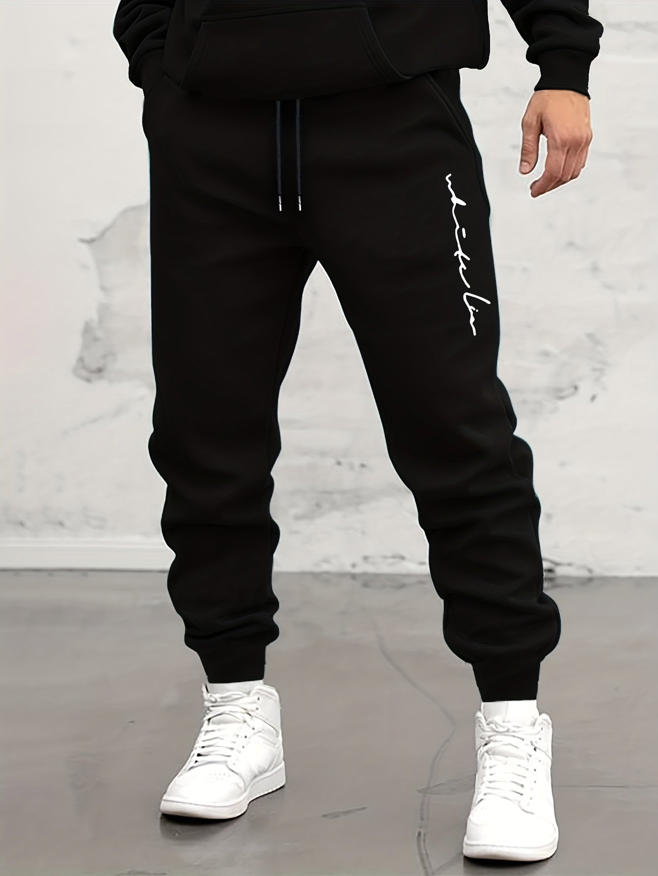 Letter Print Drawstring Sweatpants Loose Fit Pants Men's Casual Slightly Stretch Joggers For Spring Autumn Running Jogging