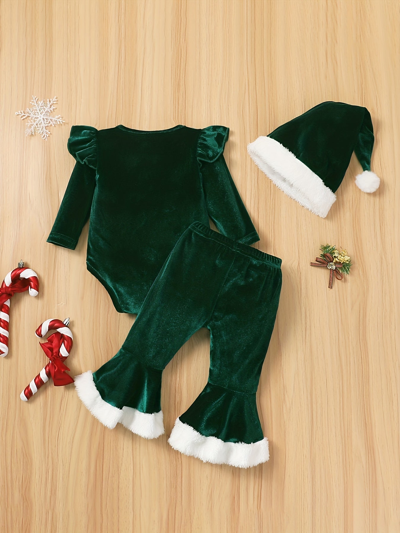 Baby Girls Long Sleeve Bodysuit & Flared Pants & Hat Set, Newborn Baby Set For Christmas Baby Clothes