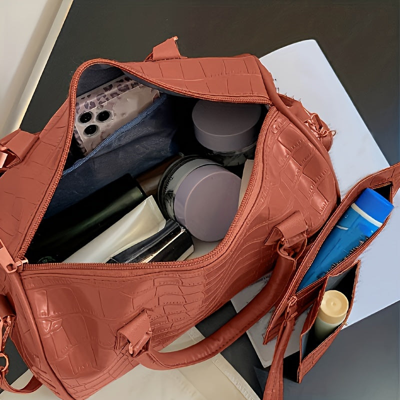 3pcs Retro Crocodile Pattern Handbag Set, Women's Crossbody Boston Bag With Clutch Bag & Credit Card Holder