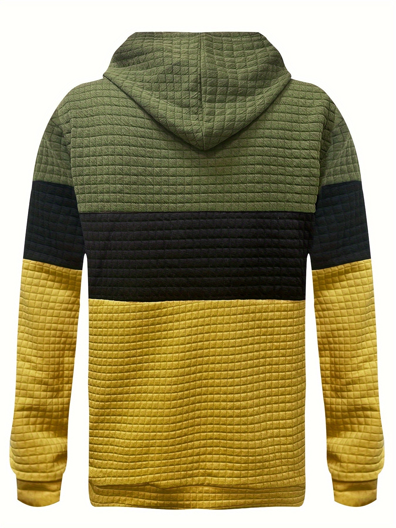 Color Block Cool Hoodies For Men, Men's Casual Waffle Pattern Pullover Hooded Sweatshirt With Kangaroo Pocket Streetwear For Winter Fall, As Gifts