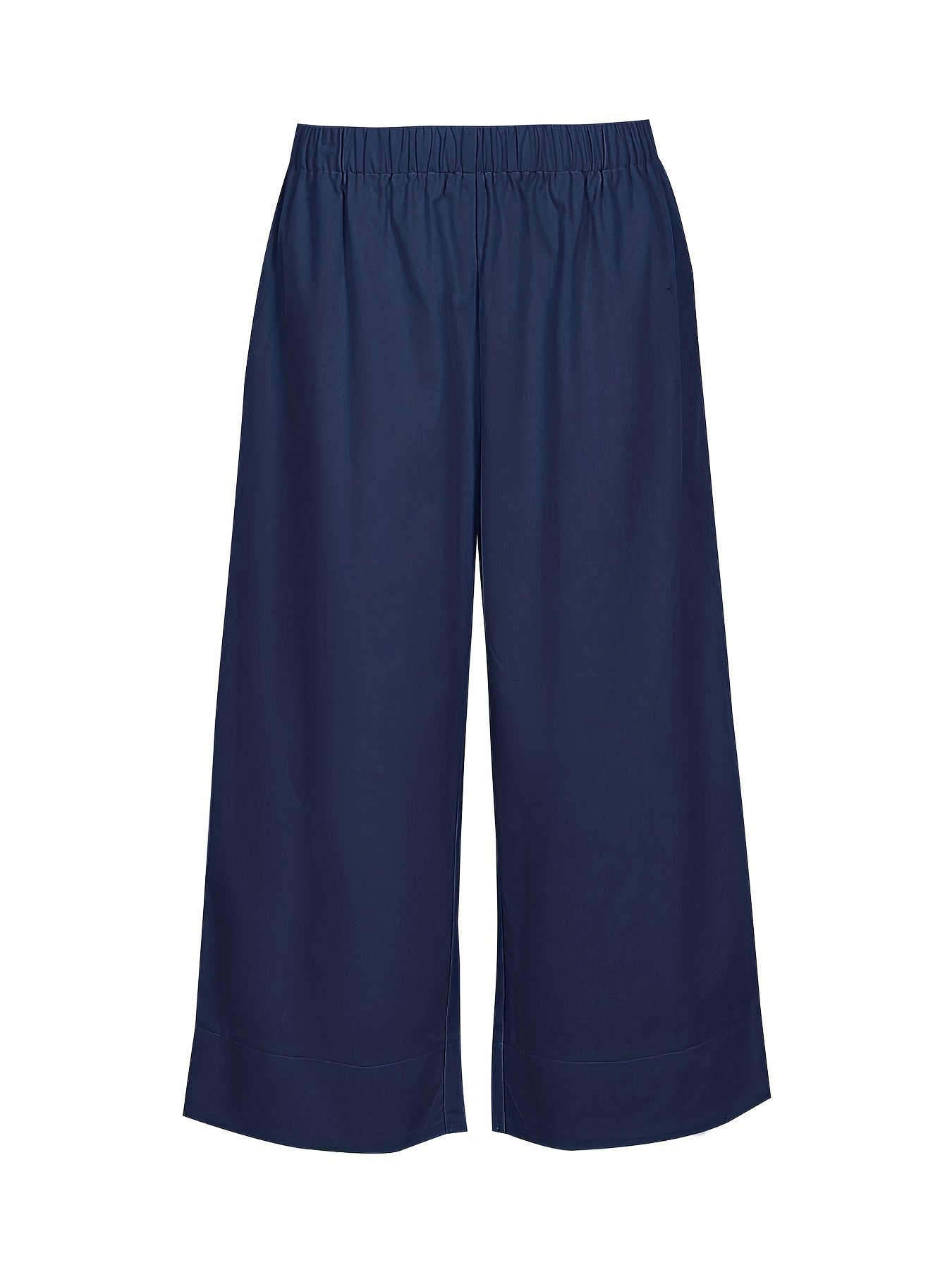 Plus Size Casual Capri Pants, Women's Plus Solid Straight Leg Summer Capri Pants